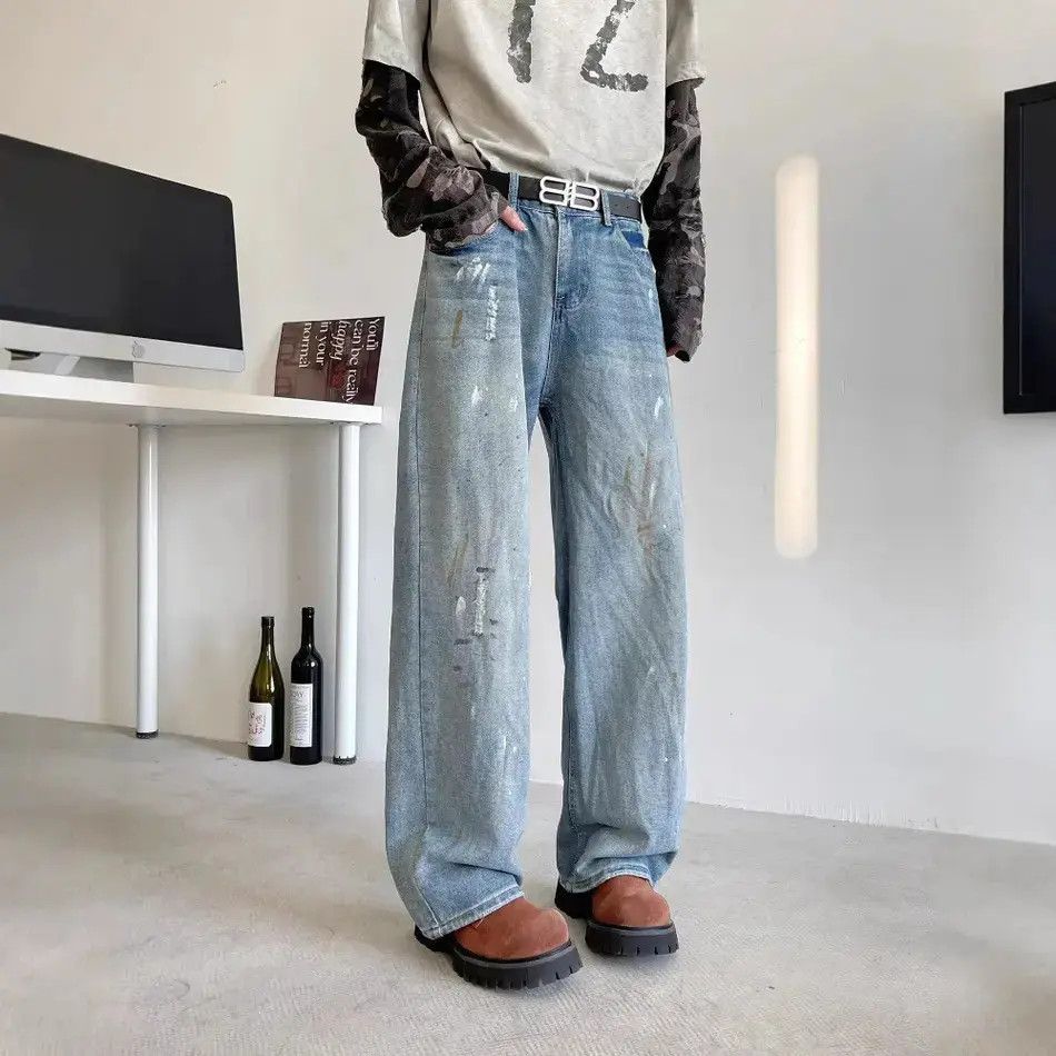 Japanese Brand Retro loose straight tube splashed ink jeans Size US 32 / EU 48 - 6 Thumbnail