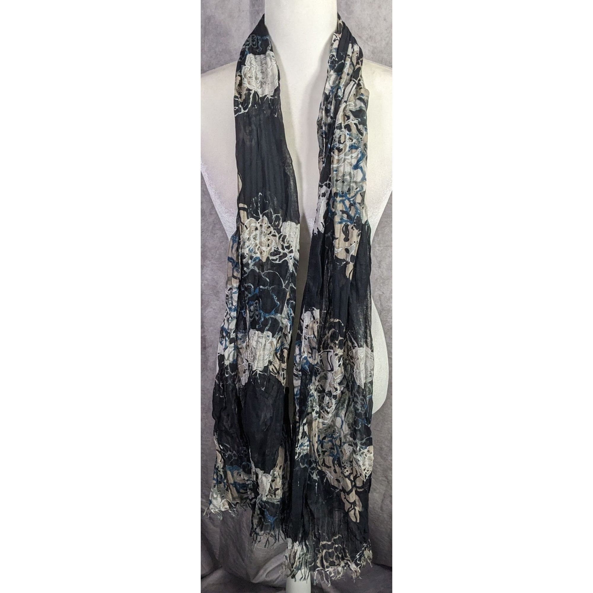 Other Gothic Floral Scrunched Lightweight Scarf Wrap 74"x26" Black Size ONE SIZE - 5 Thumbnail
