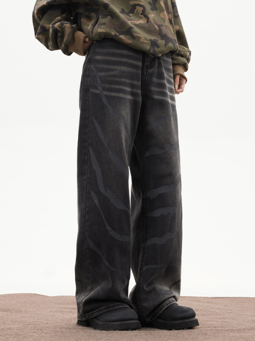 Japanese Brand Black straight loose ripple design distressed washed jeans Size US 32 / EU 48 - 2 Thumbnail