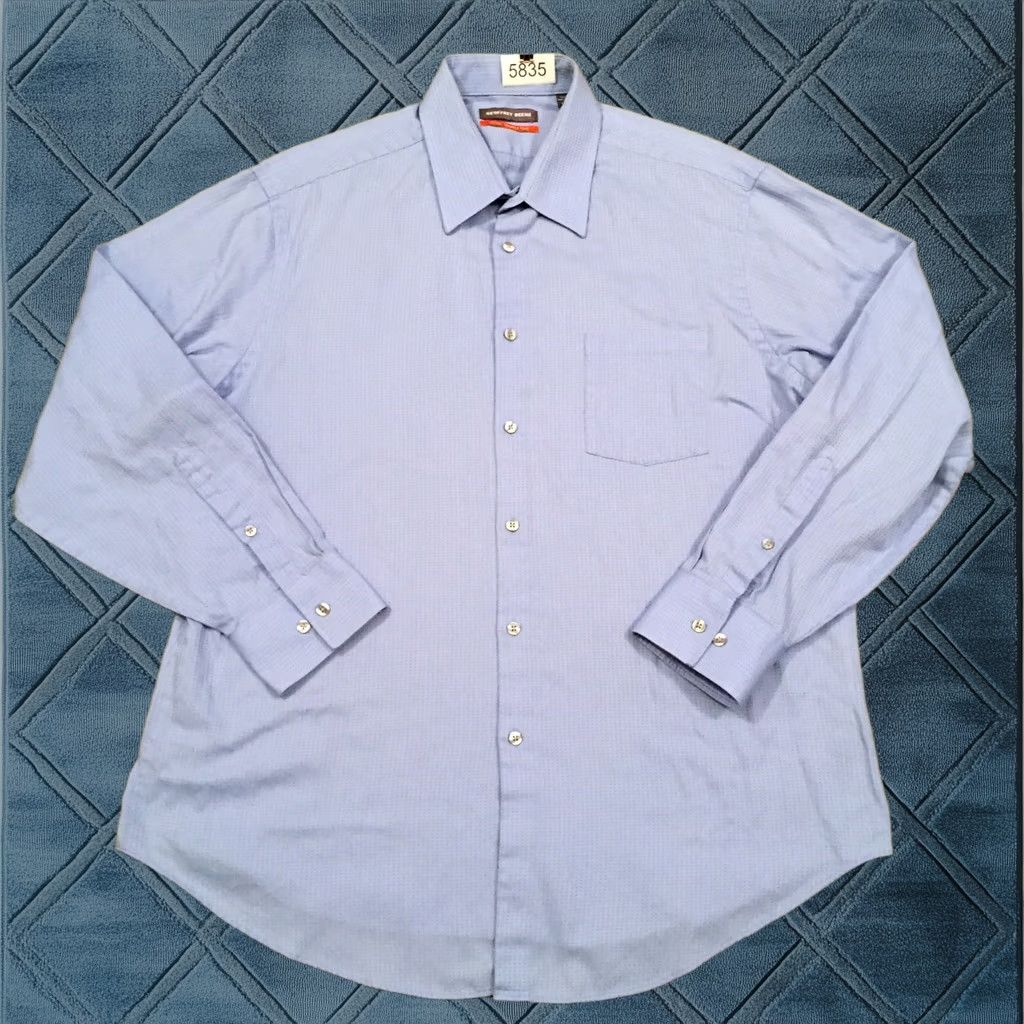 Geoffrey Beene Shirt Mens 17.5 Blue Geometric Long Sleeve Button Up Fitted, Men's (Size Xxl)