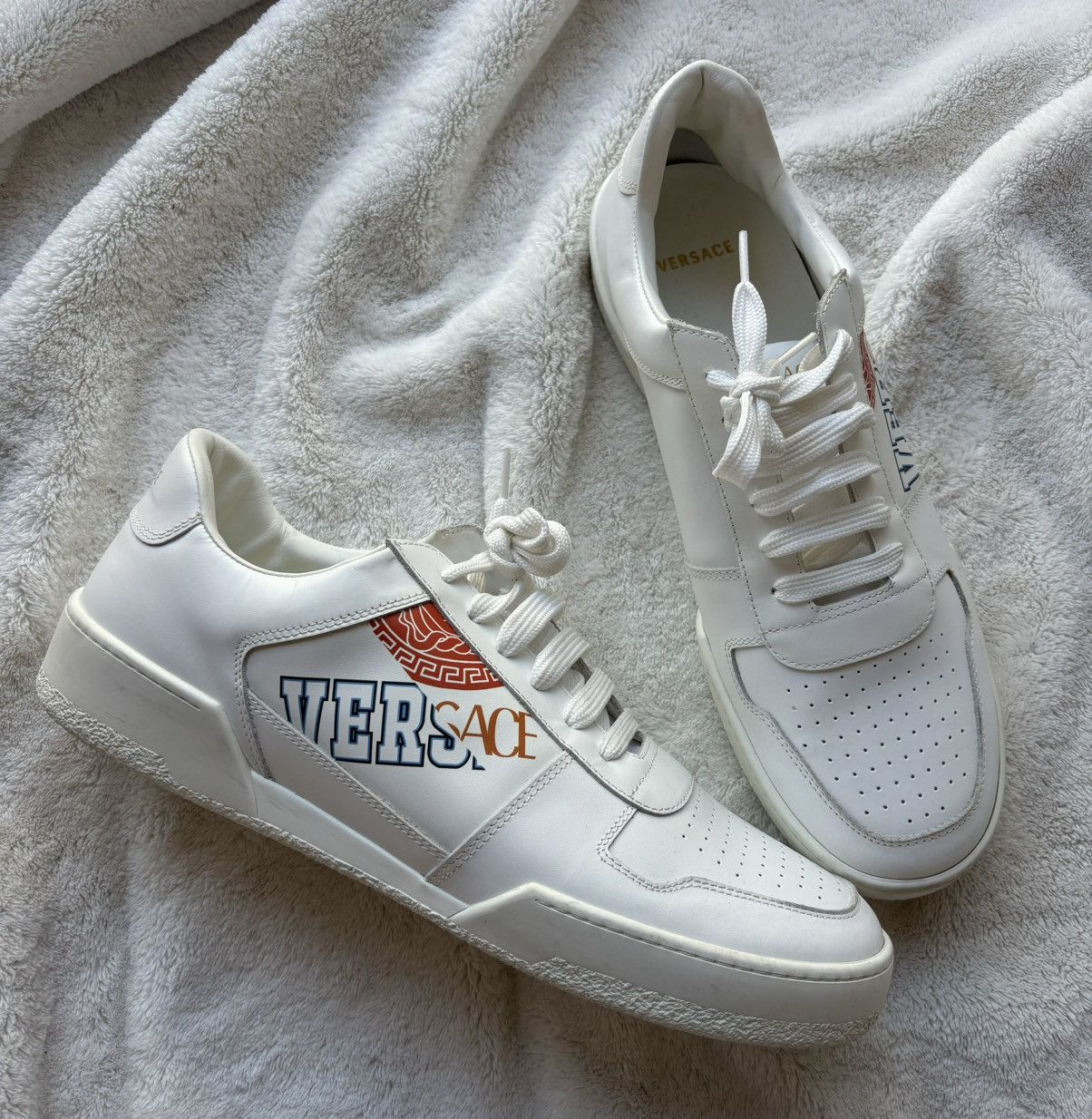 Versace Versace White Split Heritage Logo Sneakers Size US 12 / EU 45 - 1 Thumbnail