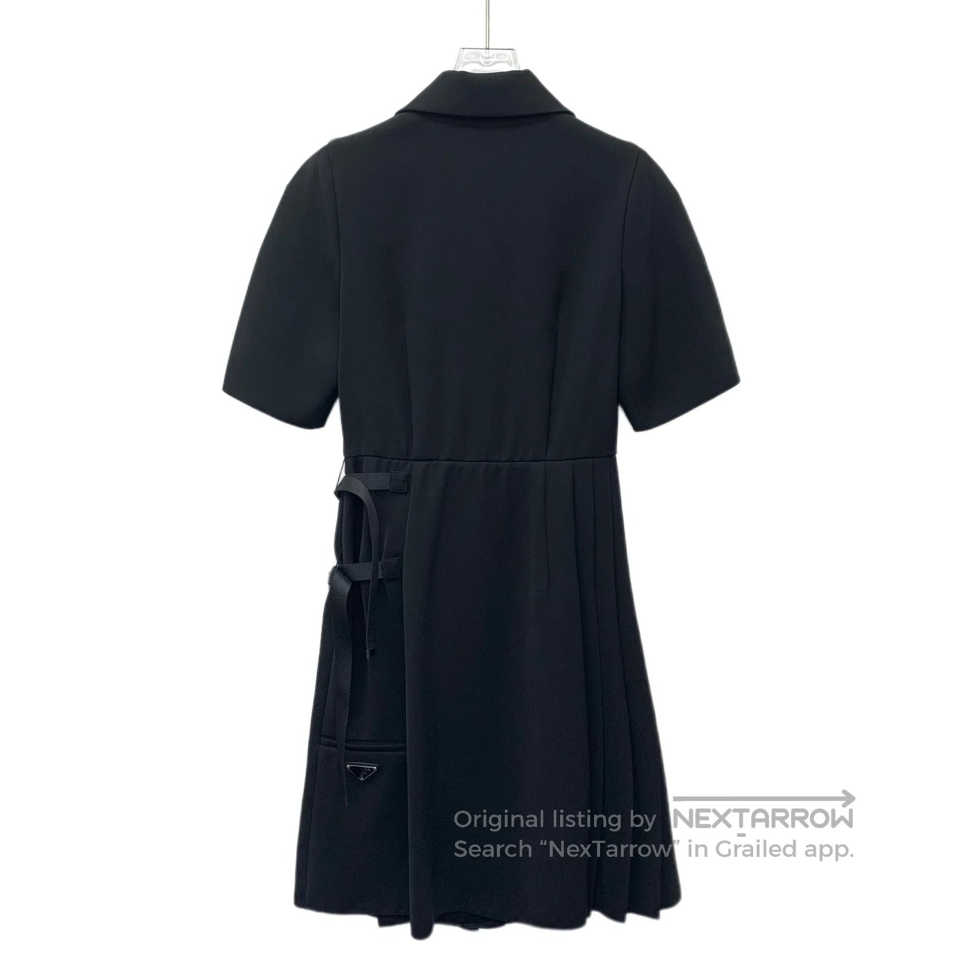 Prada Prada Black Triangle Logo Pleated Collar Semi-Zip Short Sl Size XS / US 0-2 / IT 36-38 - 2 Thumbnail