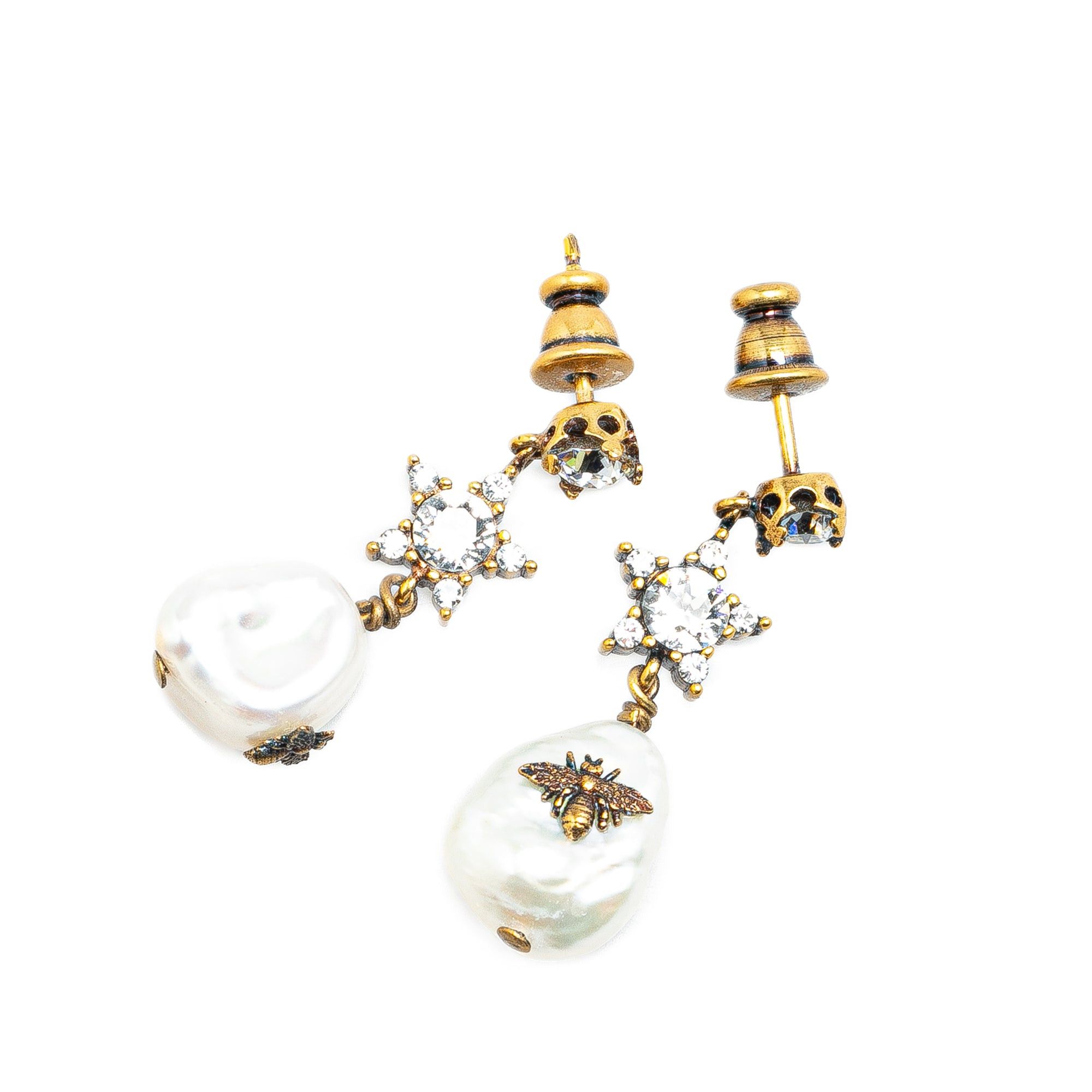 Dior Dior Gold Plated Crystal Star Bee Faux Pearl Drop Earrings Gold Size ONE SIZE - 1 Thumbnail