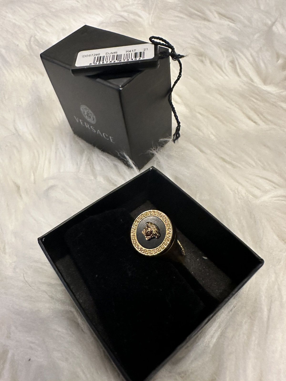 image of Versace Medusa Head Enamel Ring in Gold, Men's
