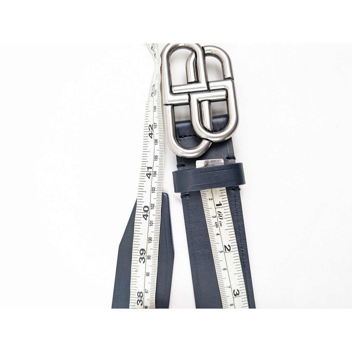 Balenciaga o1rshd1 Size:90 CM / Natural Calf Large BB Belt in Navy Blue Size 36 - 11 Thumbnail