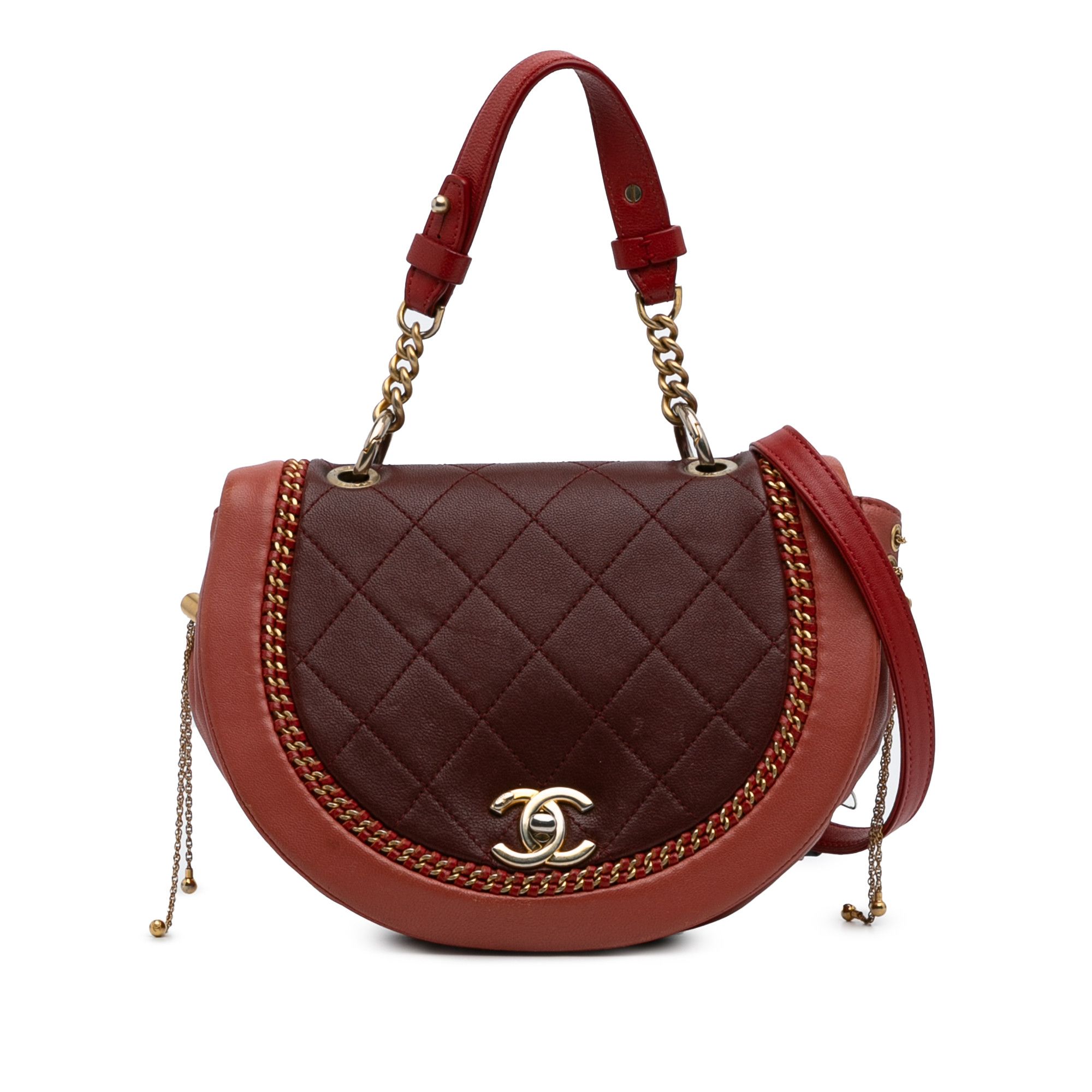 Chanel Small Quilted Lambskin Chain Detail Saddle Bag in Red, Women's