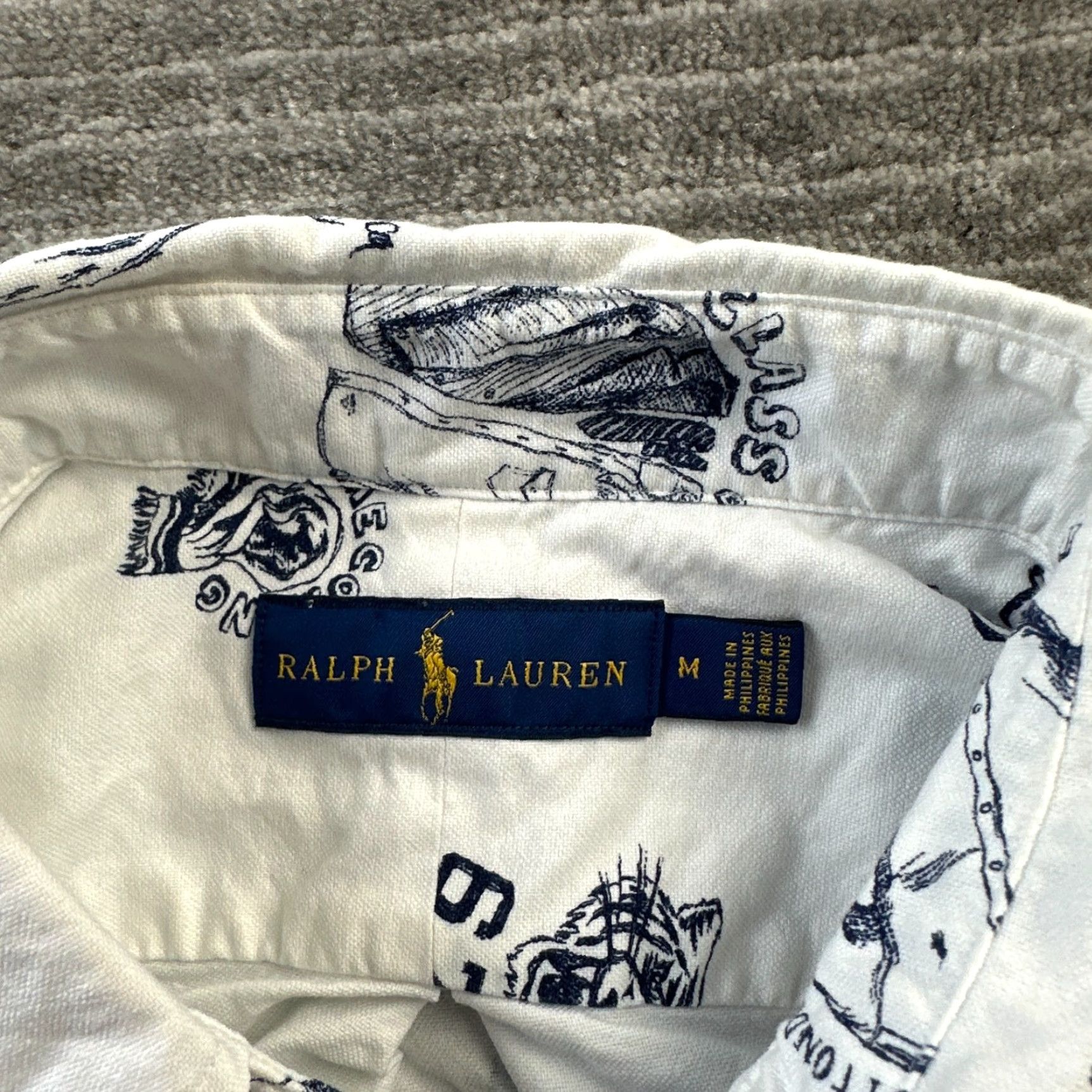Ralph Lauren Ralph Lauren Shirt Mens Medium White Blue All Over Print Preppy Oxford Shirt Size US M / EU 48-50 / 2 - 6 Thumbnail