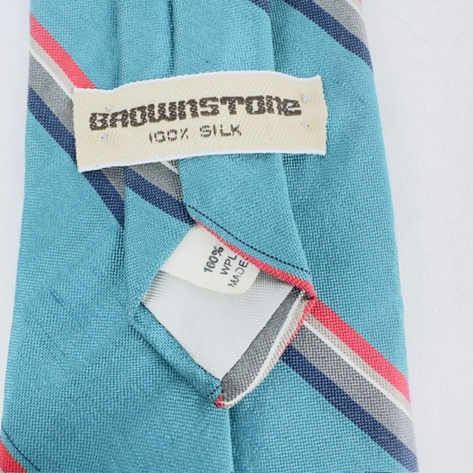 Other Brownstone Necktie Aqua/Red Stripes Silk USA Preppy VTG Size ONE SIZE - 2 Thumbnail