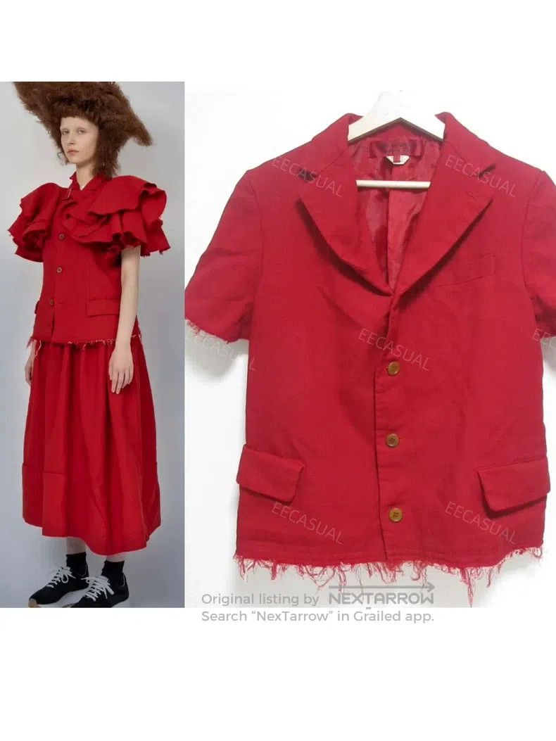 Comme des Garcons Comme Des Garcons Red Frayed Short Sleeve Blazer Jacket Size S / US 4 / IT 40 - 1 Thumbnail
