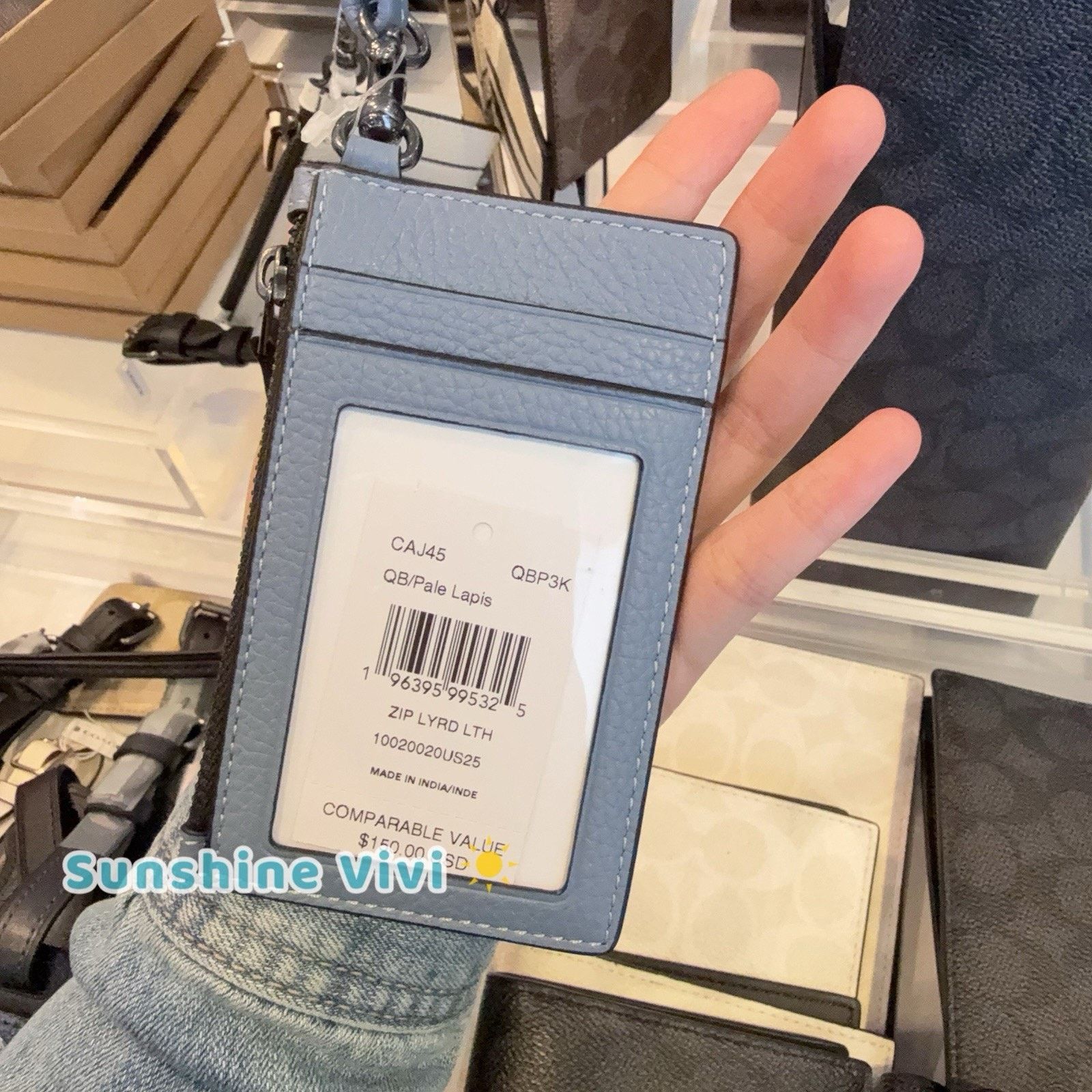 Coach NWT Coach Leather Zip Lanyard Card Case CAJ45 Pale Lapis Size ONE SIZE - 4 Thumbnail