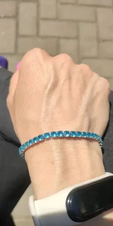 No Jumper 4mm Tennis Chain Sterling Silver Light Blue Bracelet Size ONE SIZE - 3 Thumbnail