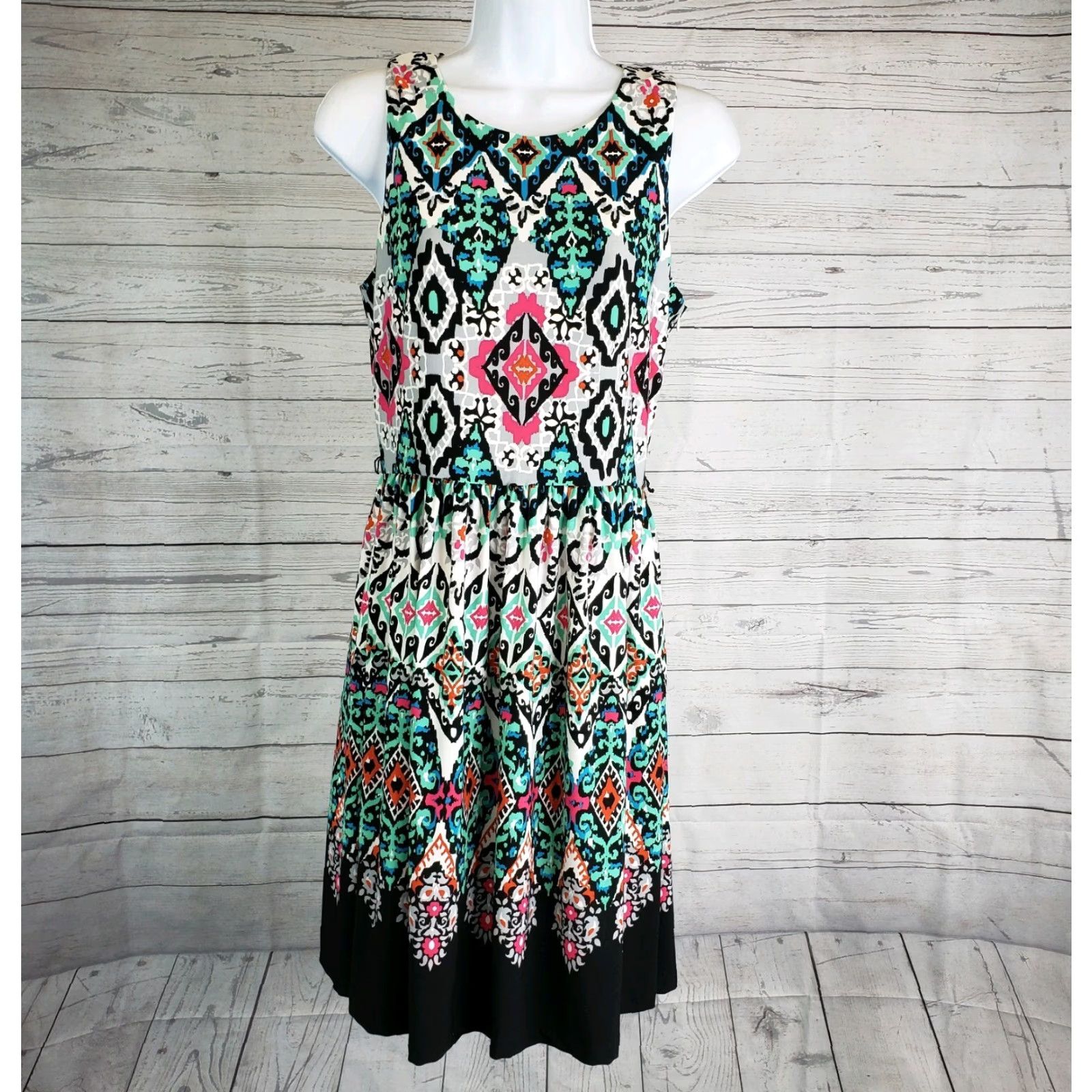 Vintage Eliza J Womens Dress Sleeveless Geometric Sz 6 Black Pink Size M / US 6-8 / IT 42-44 - 2 Thumbnail