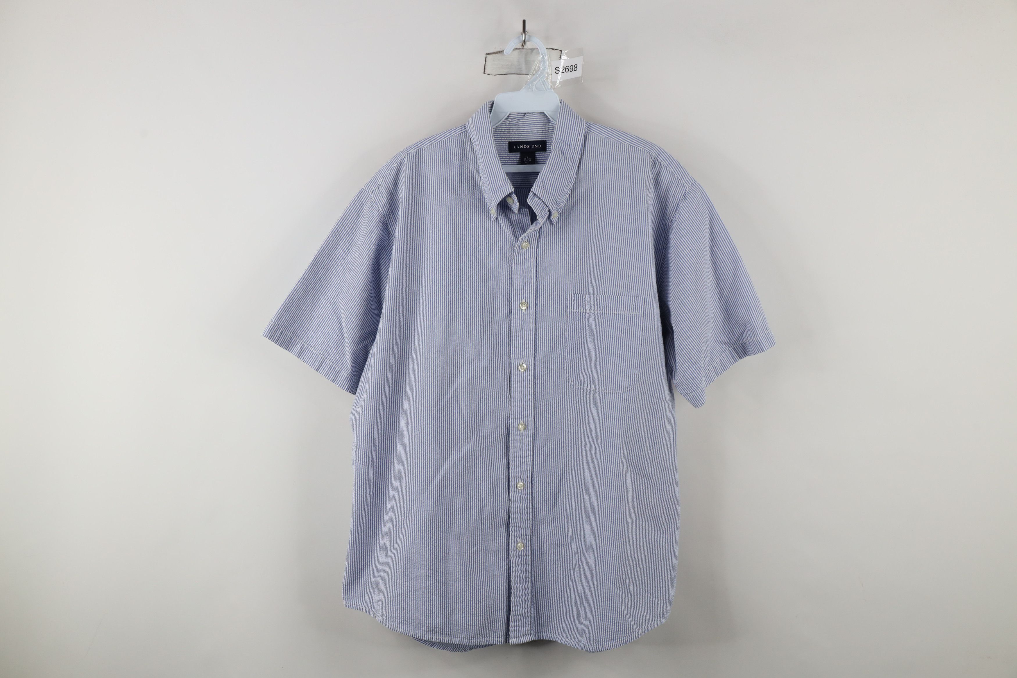 Lands' End × Vintage Vintage Lands End Seer Sucker Short Sleeve Button Down Shirt Size US L / EU 52-54 / 3 - 1 Thumbnail