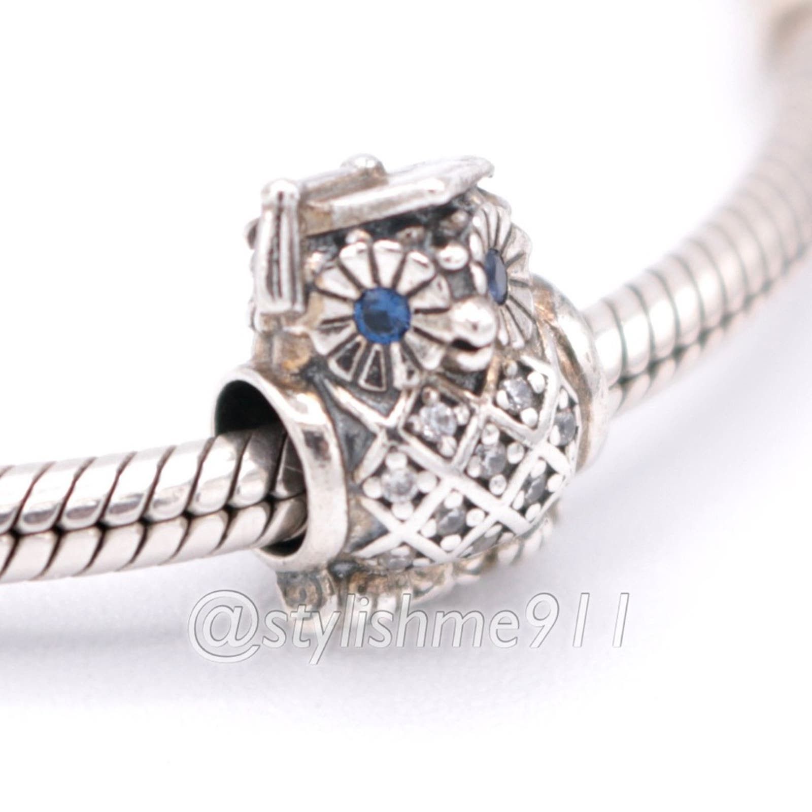 pandora Authentic Pandora Graduate Owl Charm with Blue Crystal Eyes Size ONE SIZE - 3 Thumbnail