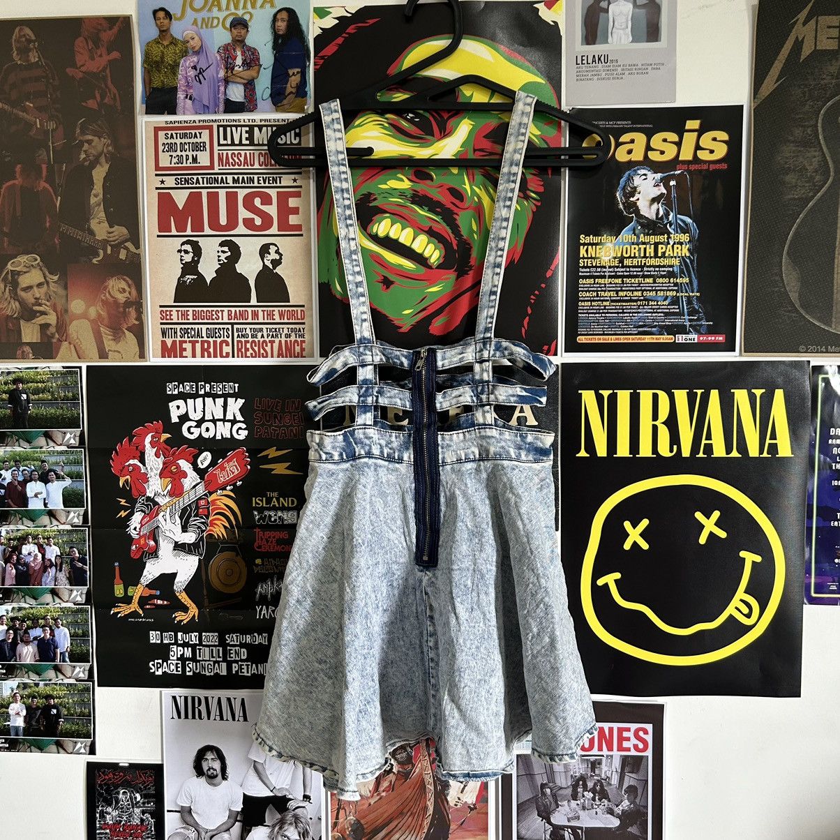 Vintage Vintage Spiga Japanese Acid Wash Denim Short Overall Skirt Size 26" / US 2 / IT 38 - 4 Thumbnail