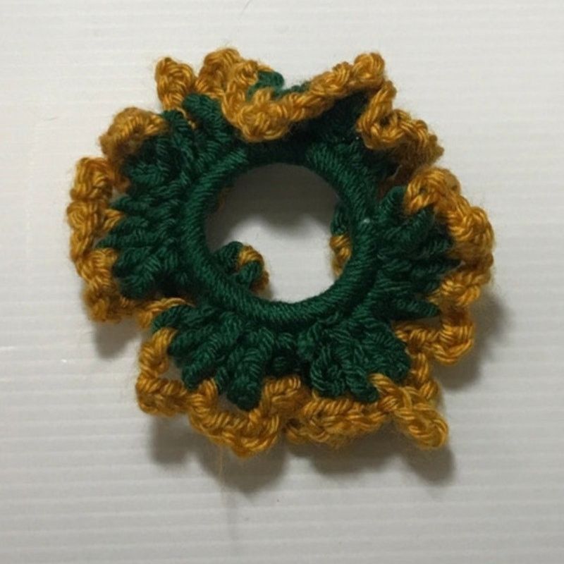 Handmade NWT Green Gold Handmade Crocheted Hair Scrunchie Size ONE SIZE - 1 Thumbnail