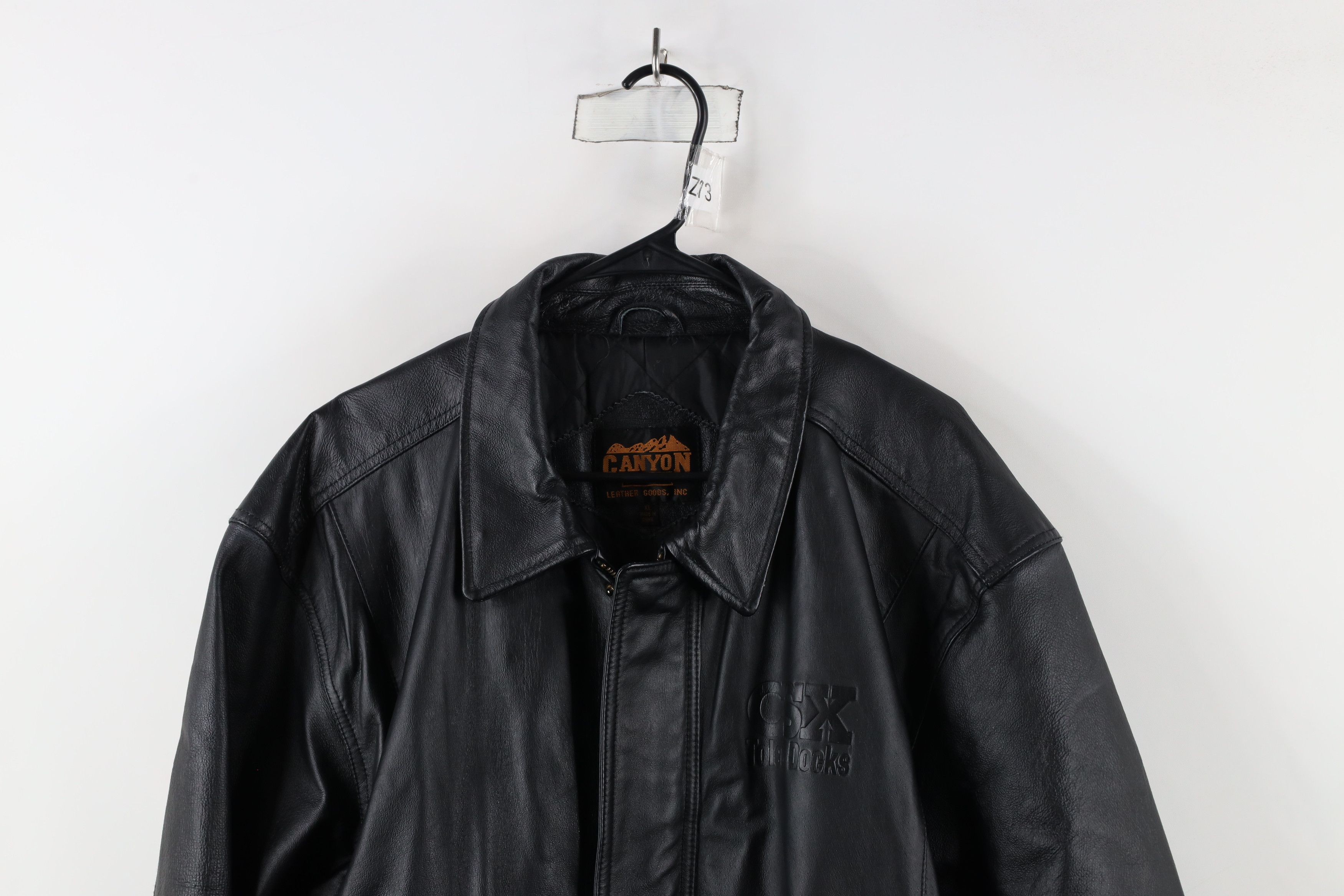 Vintage Vintage 90s Streetwear Leather CSX Docks Bomber Jacket Black Size US XL / EU 56 / 4 - 2 Thumbnail