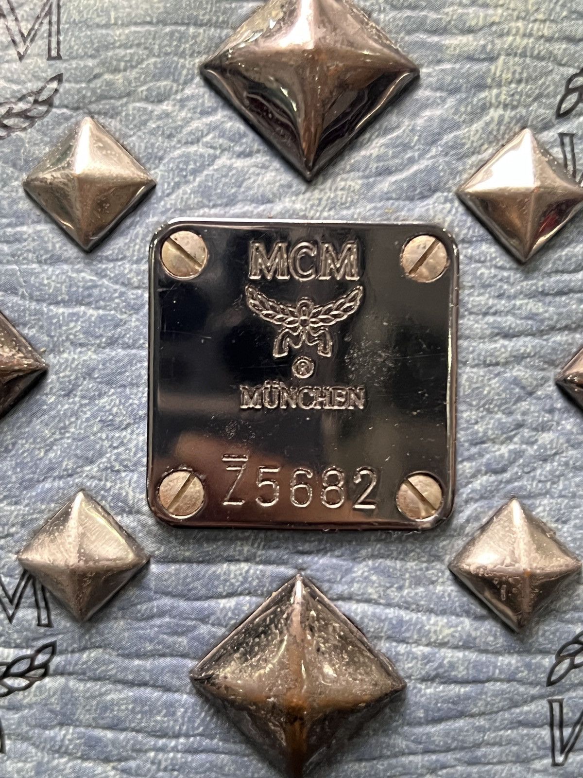 MCM MCM Dusty Blue Monogram Studded Backpack Size ONE SIZE - 7 Thumbnail