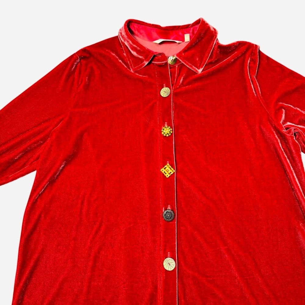 Soft Surroundings Soft Surroundings Red Velvet Button-Up Shirt Mixed Buttons Size M / US 6-8 / IT 42-44 - 9 Thumbnail