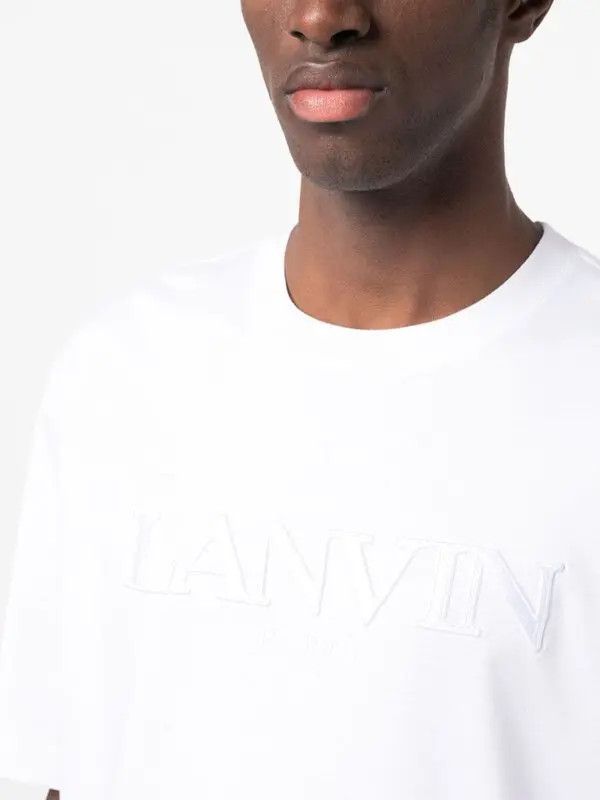 Lanvin oc11z0426 Logo Applique Cotton T-Shirt in White Size US XL / EU 56 / 4 - 5 Thumbnail