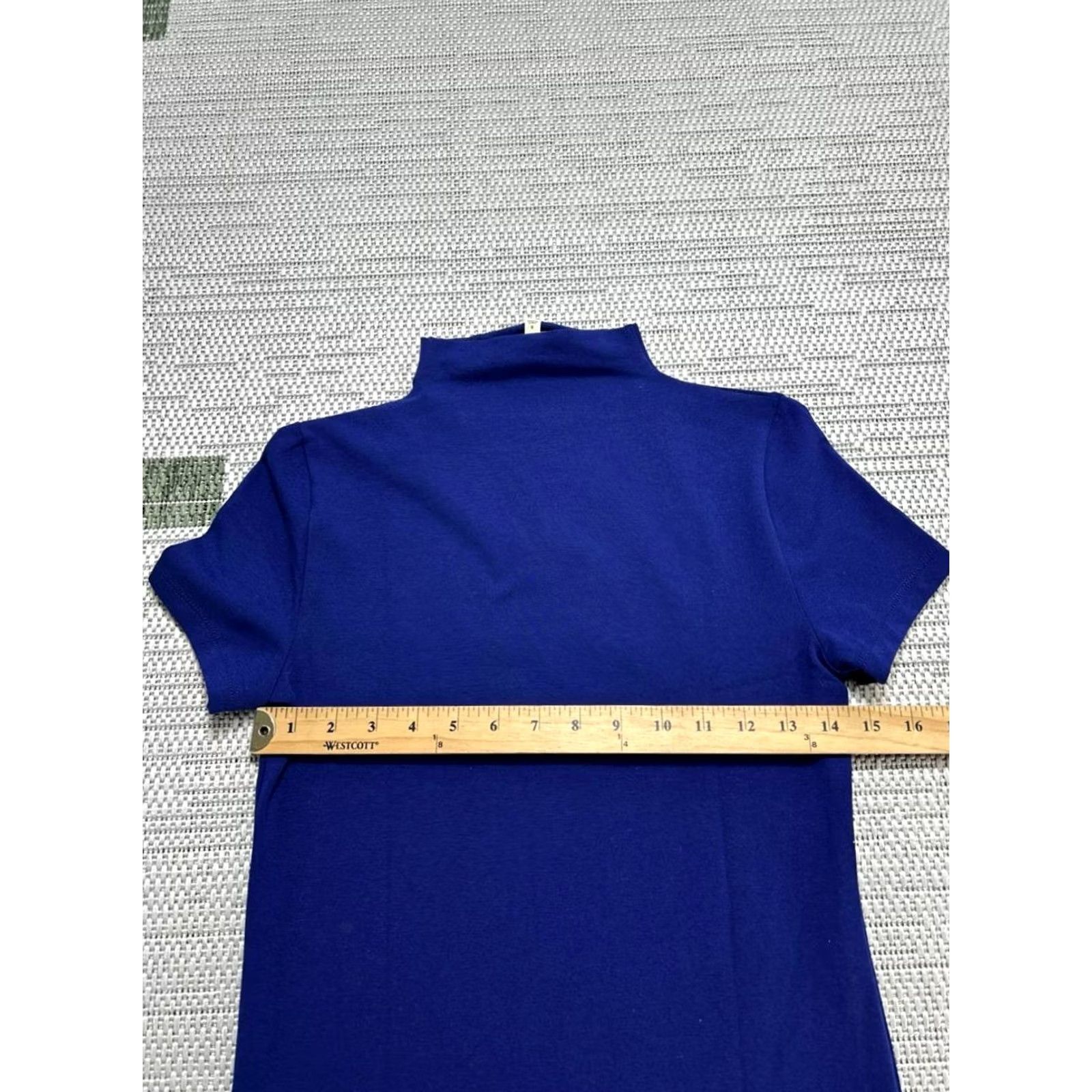 Madewell Madewell Shirt Women Small Blue Cotton Stretch Short Sleeve Mock Neck T Shirt Slim Fit Size S / US 4 / IT 40 - 6 Thumbnail