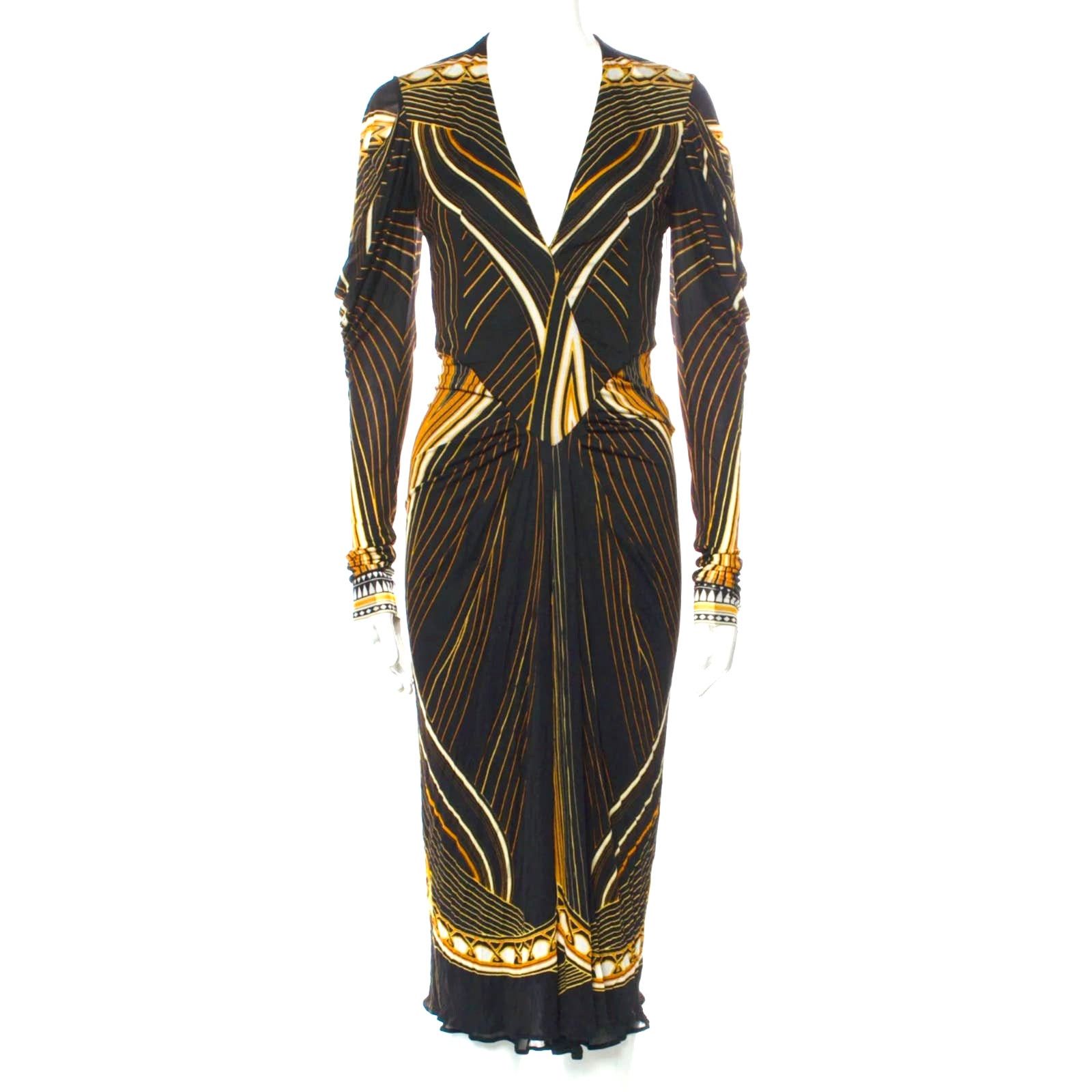 Roberto Cavalli Roberto Cavalli 2007 black gold printed Egyptian dress Sz 40 Size S / US 4 / IT 40 - 2 Thumbnail