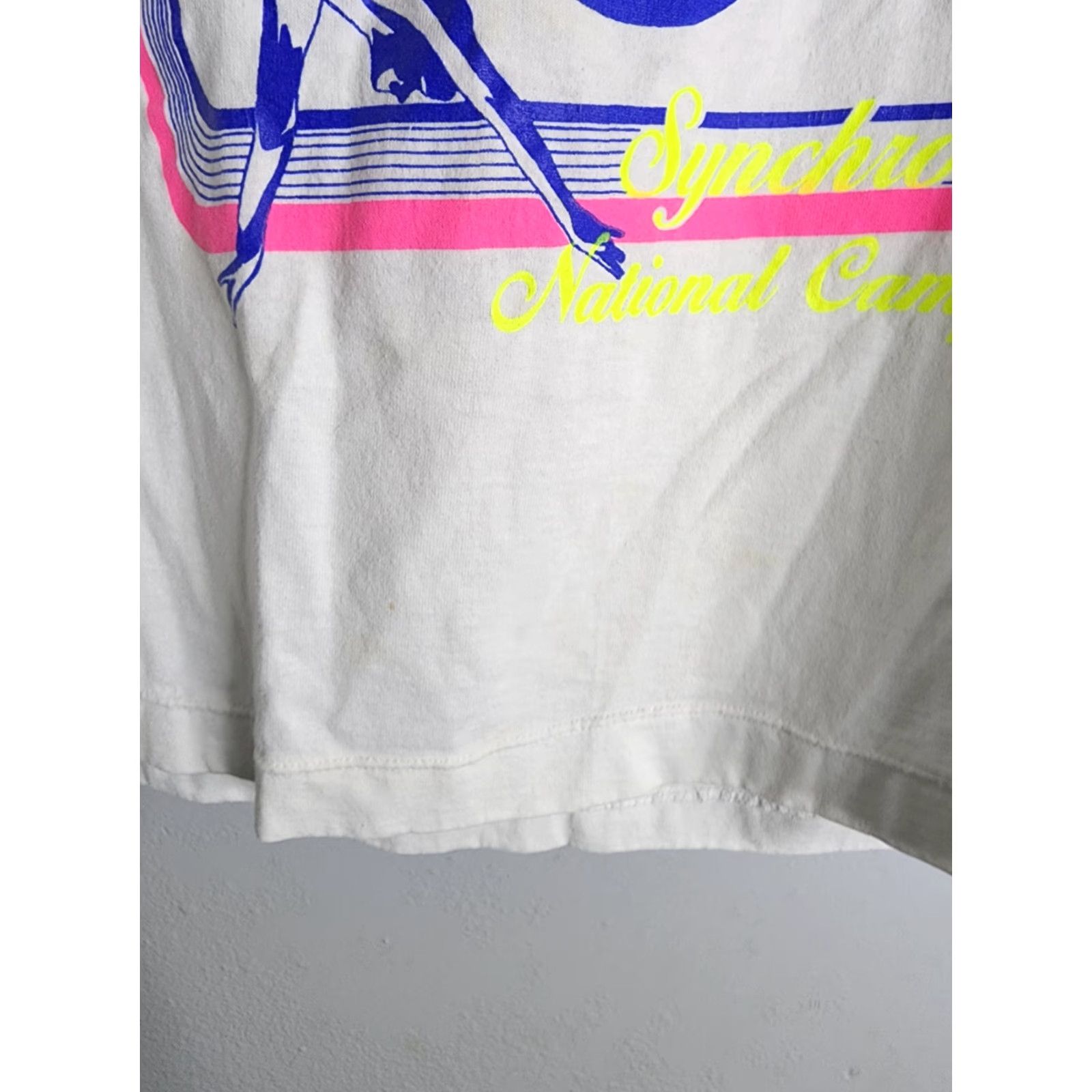Vintage VINTAGE 80s Synchro National Camps Cropped T Shirt Distressed White Unisex L Graphic Tee Size US L / EU 52-54 / 3 - 3 Thumbnail