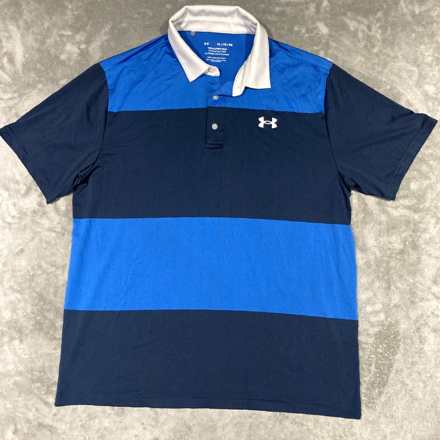 Under Armour UNDER ARMOUR Playoff Polo Loose Mens XL Golf Stretch Performance Workout Polo Shirt Blue Striped Logo Athletic Golf Size US XL / EU 56 / 4 - 2 Thumbnail