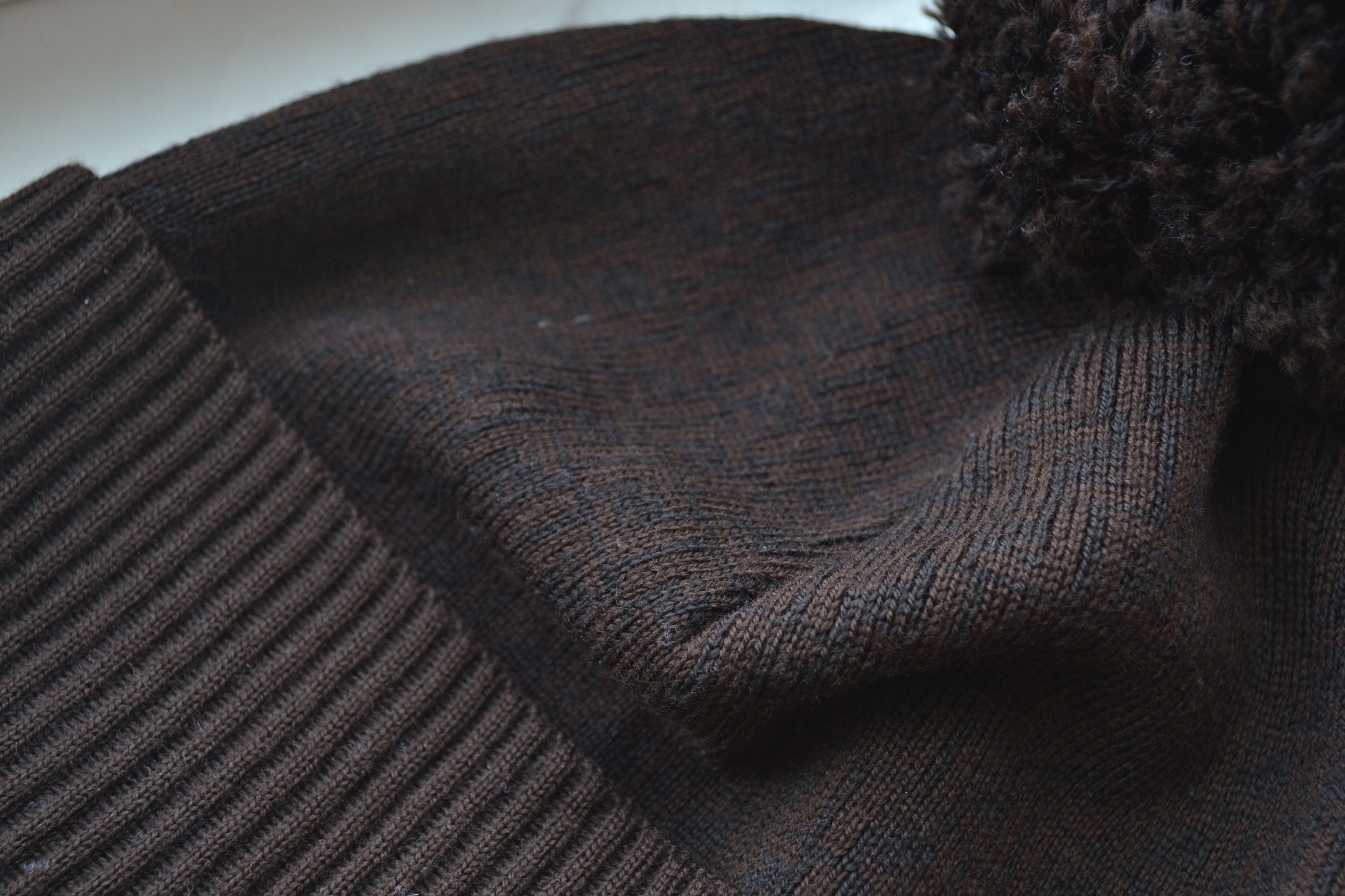 Fendi FENDI Hat Wool Pom Pom Monogram FF Brown Black Beanie Size ONE SIZE - 2 Thumbnail