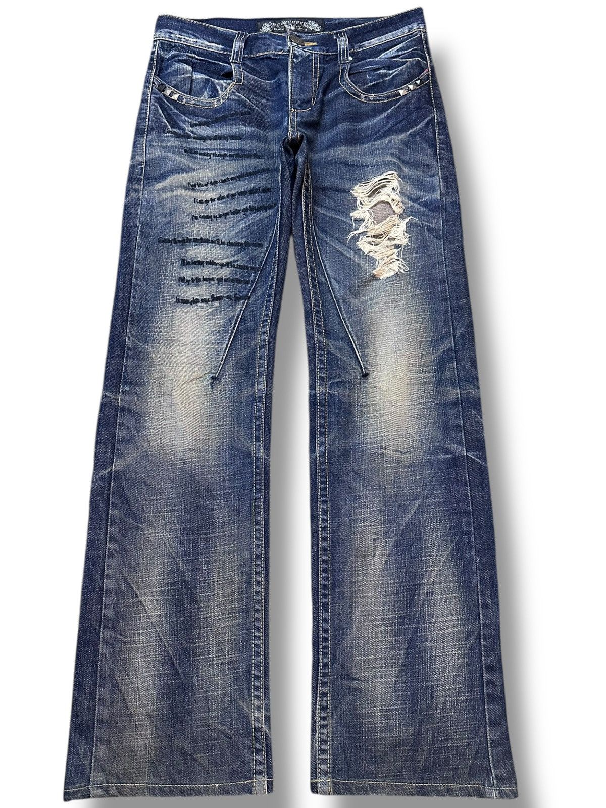 Vintage Red Pepper Whiskers Studded Distressed Denim