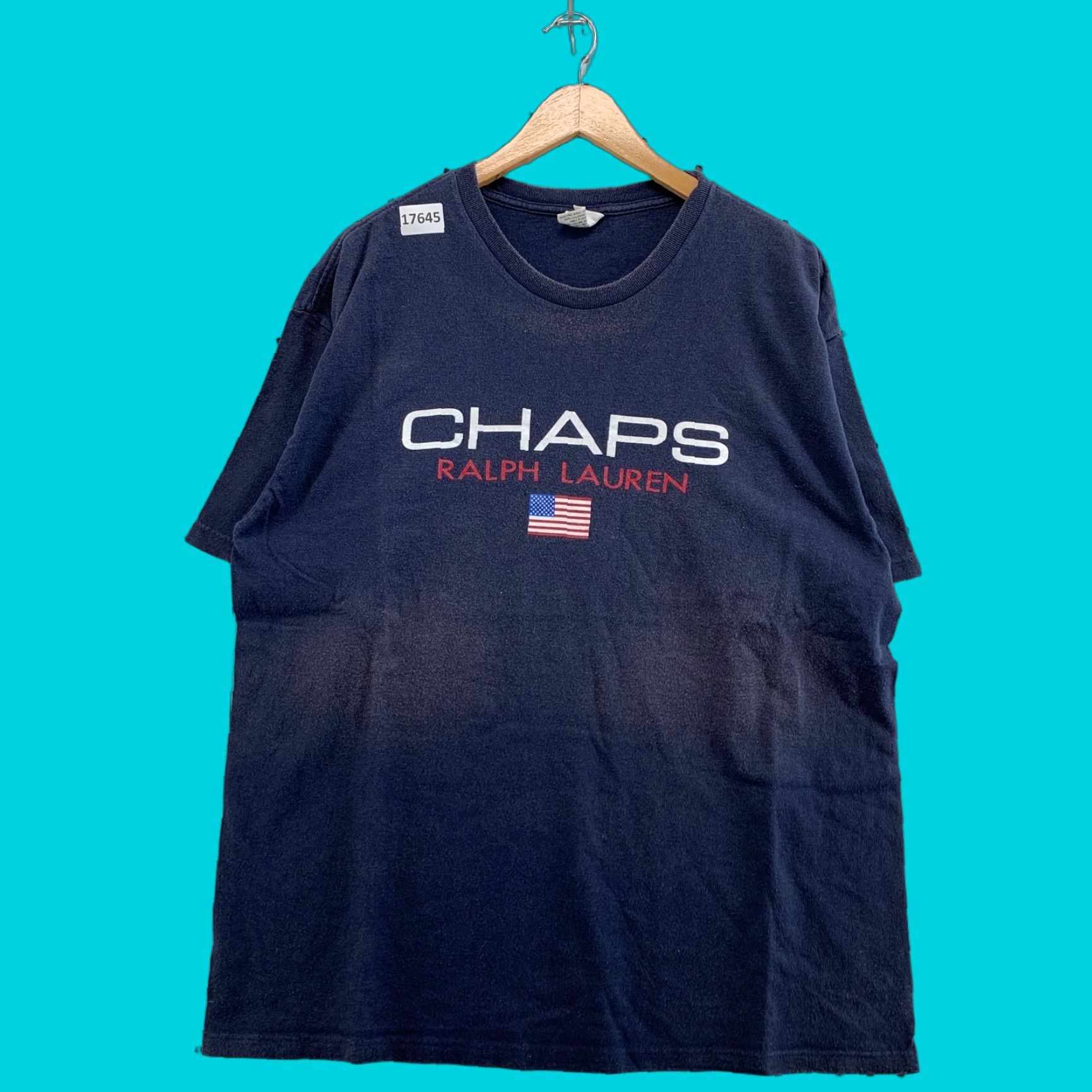 Chaps Vintage Chaps Ralph Lauren Shirt Mens L Navy USA flag Short Sleeve Crew Neck 23X29 Cotton Blend T-Shirt Size US L / EU 52-54 / 3 - 1 Thumbnail