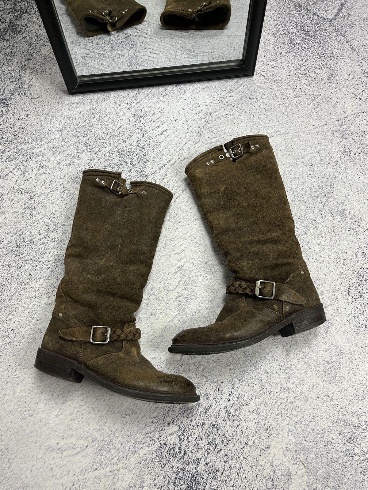 Golden Goose Golden Goose DB Brown Suede Racing Biker Moto Boots Rare Y2K Size US 7 / IT 37 - 1 Thumbnail