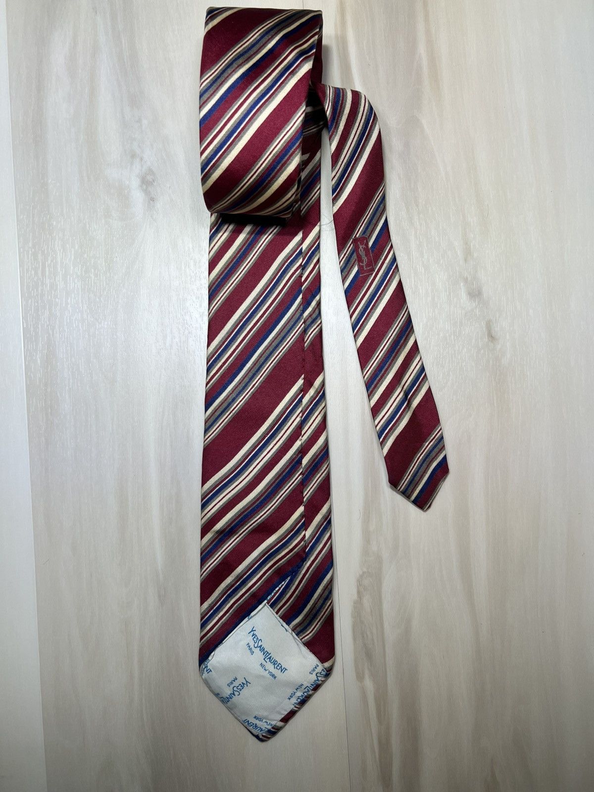 Yves Saint Laurent YSL Yves Saint Laurent Mens Red, Navy & Gold Stripes NeckTie Size ONE SIZE - 2 Thumbnail