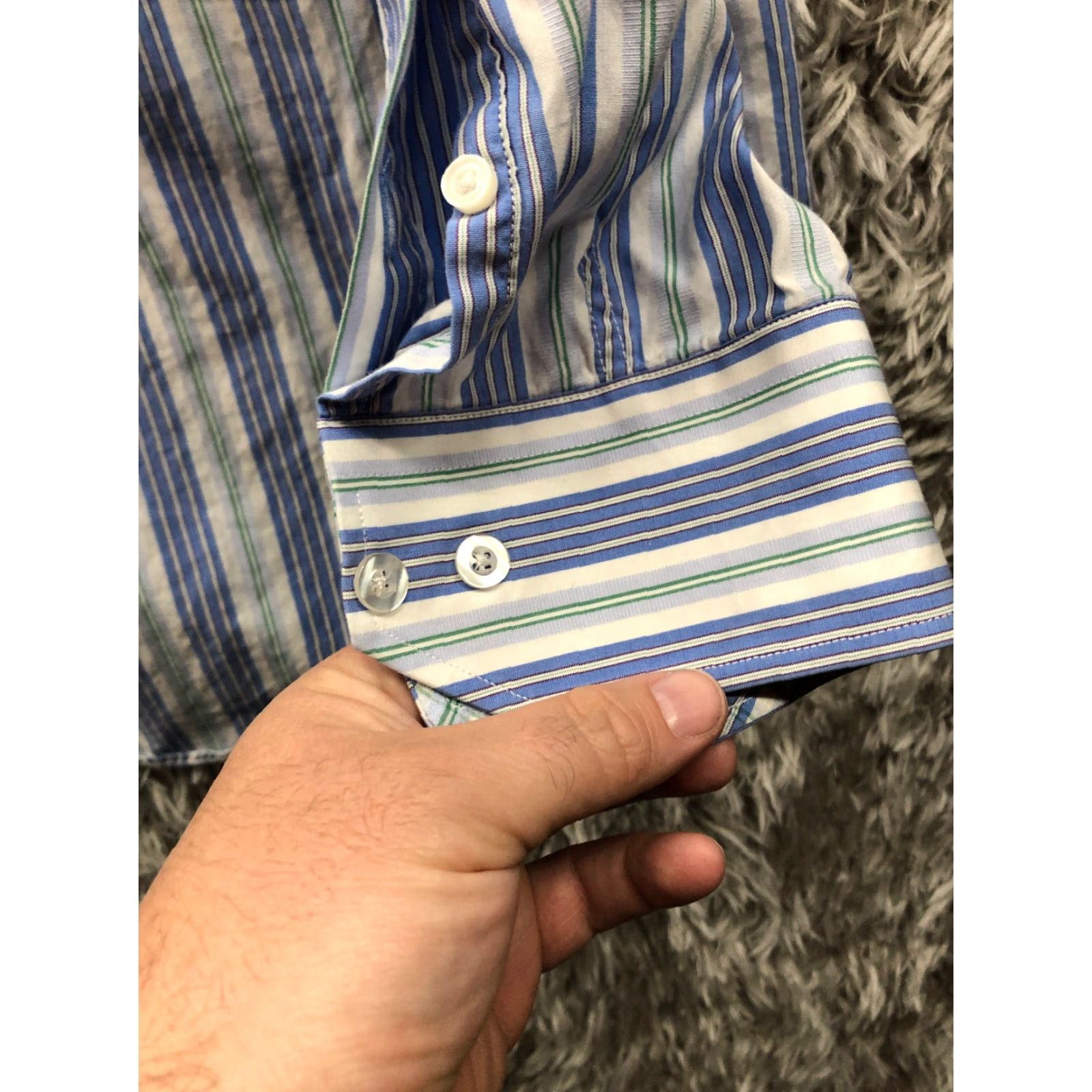 Tailorbyrd TAILORBYRD Shirt XL Mens Blue Striped Button-Down Long Sleeve Collar Button Up Holiday? Size US XL / EU 56 / 4 - 3 Thumbnail