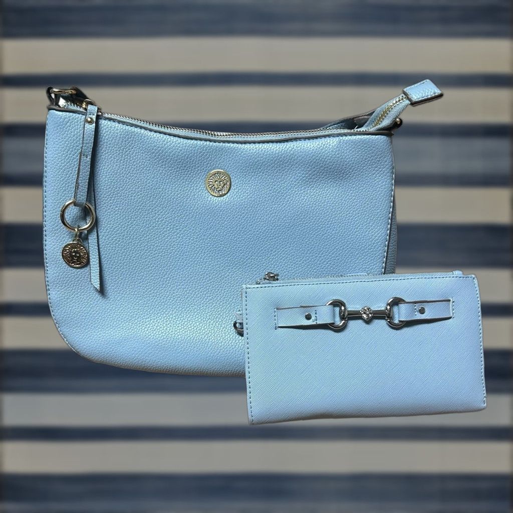 Anne Klein Anne Klein Light Blue Crossbody Purse W/ Wallet Wristlet Women’s Should Handbag Crossbody Bag Medium Blue Accessories Zipper Strap Accent Size ONE SIZE - 1 Thumbnail