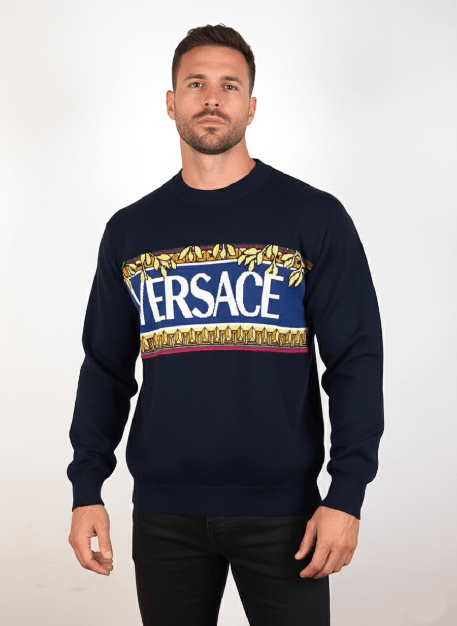 Versace Versace Sweater Navy Size IT 48 M Intarsia Size US M / EU 48-50 / 2 - 1 Thumbnail