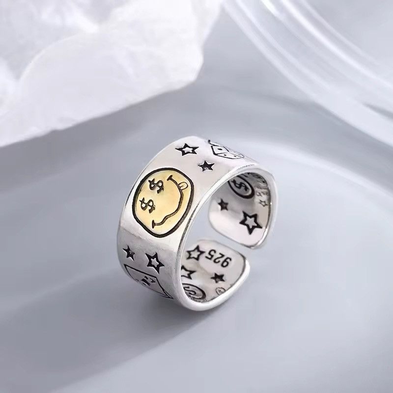 Jewelry × Vintage Personality Smile Face Poker Dice Design Vintage Thai Silver Size ONE SIZE - 3 Thumbnail