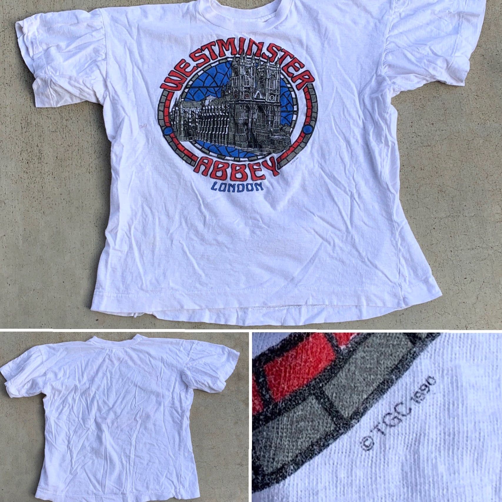 Vintage VINTAGE Westminster Abbey London Shirt Womens 90s Single Stitch Cropped White Cotton Graphic Boxy TGC 1990s Size ONE SIZE - 7 Thumbnail