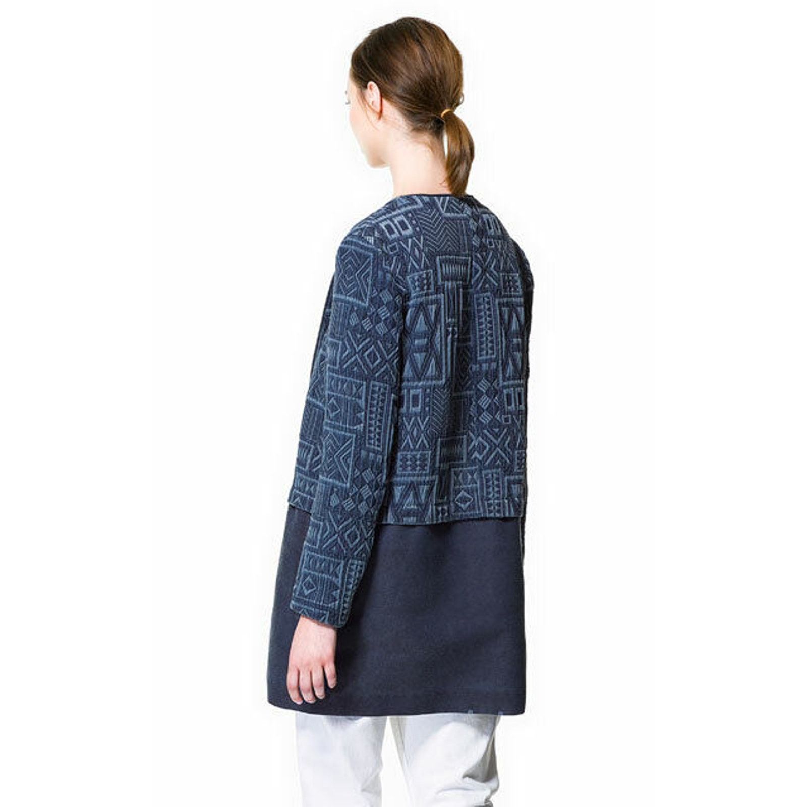 Zara Zara Aztec Jacquard Duster Jacket Blue Textured Cotton Linen Size S / US 4 / IT 40 - 10 Thumbnail