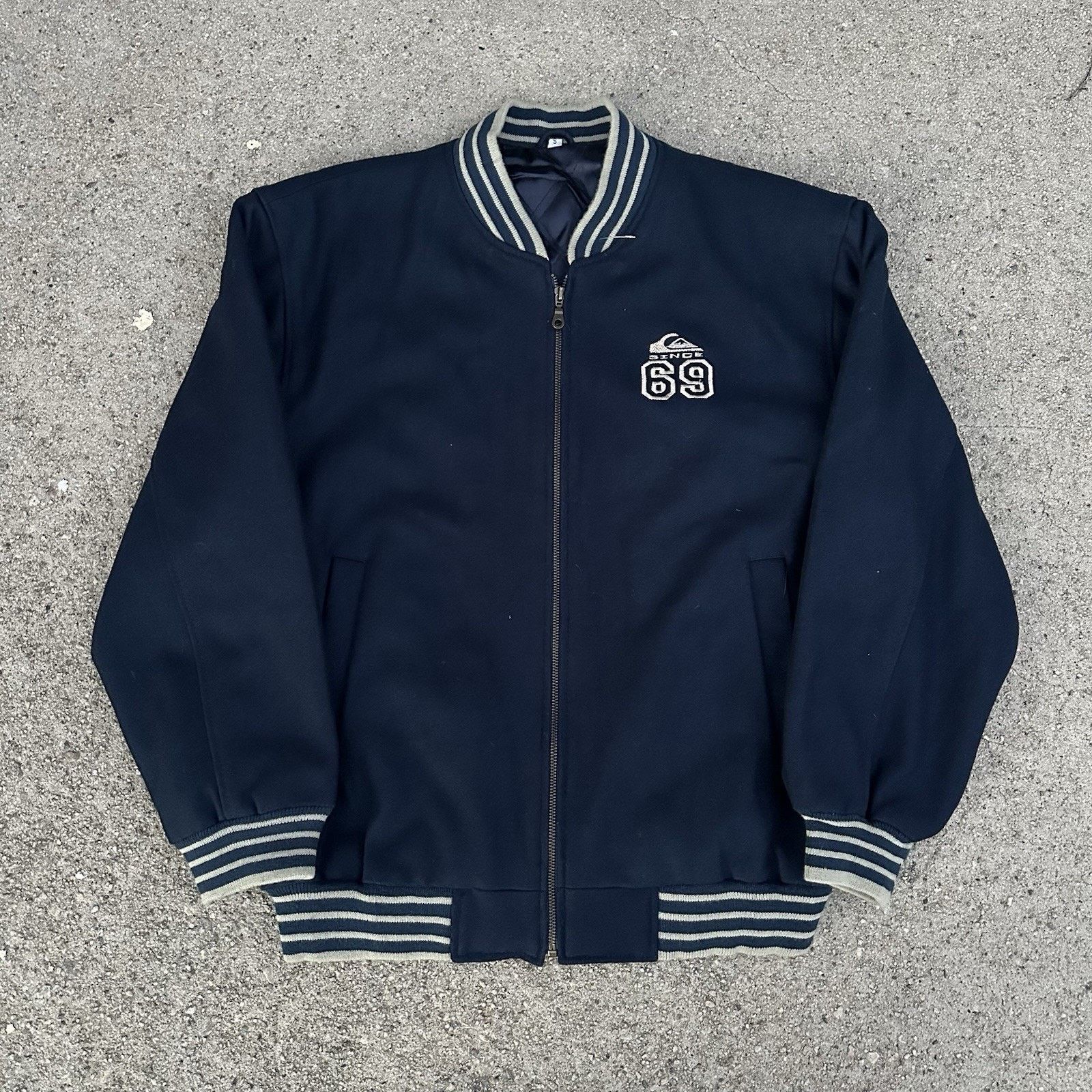 Quiksilver × Vintage Vintage 90s Quiksilver Navy Blue Wool Varsity Jacket Small Size US S / EU 44-46 / 1 - 4 Thumbnail