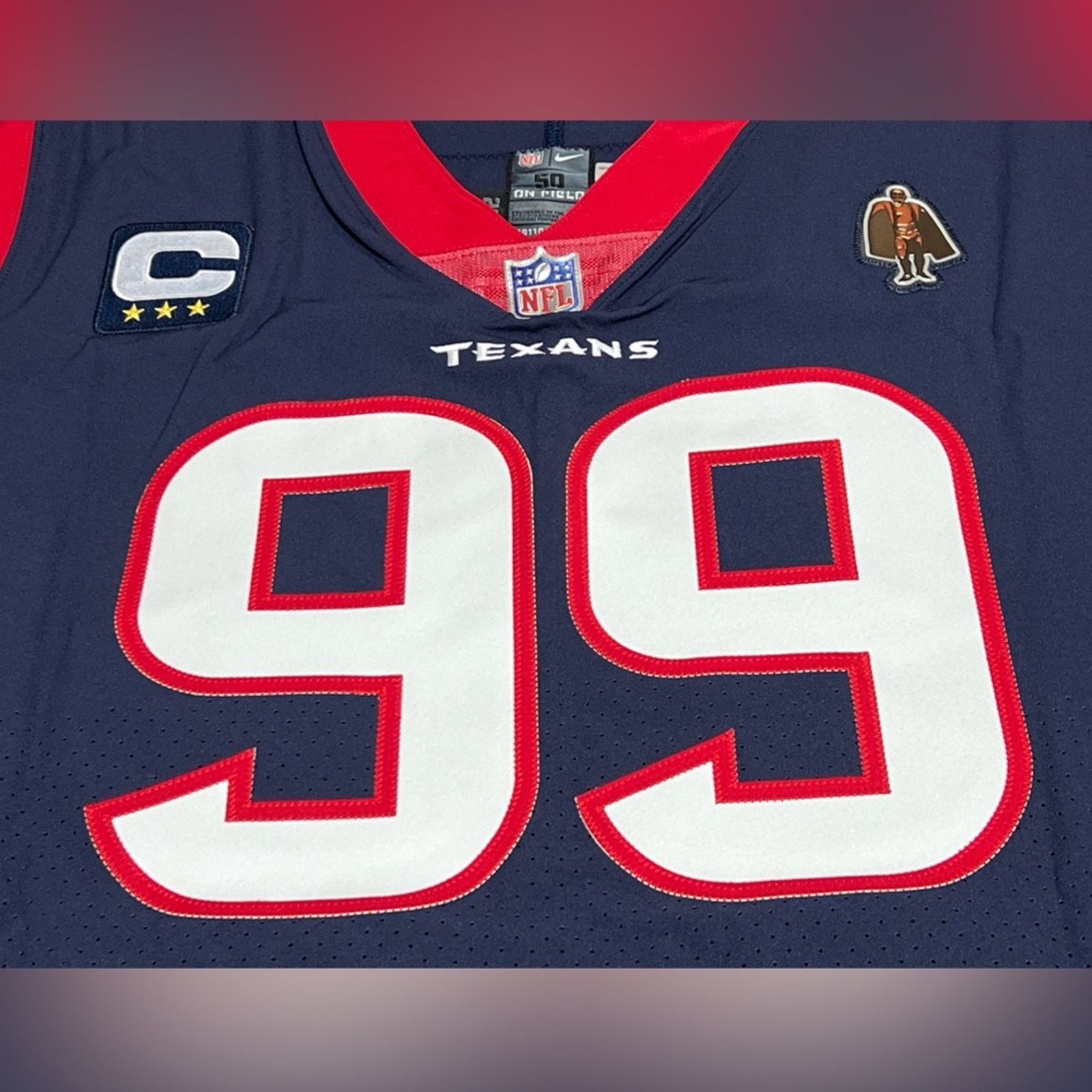 Nike JJ Watt Texans Game Issued Jersey Captain & WPMOY Patch COA Size US XL / EU 56 / 4 - 3 Thumbnail