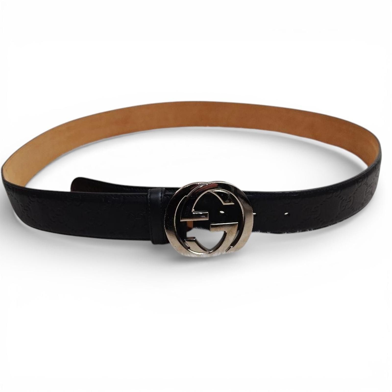 Gucci Gucci - Black Leather Belt Silver GG Buckle Size ONE SIZE - 6 Thumbnail