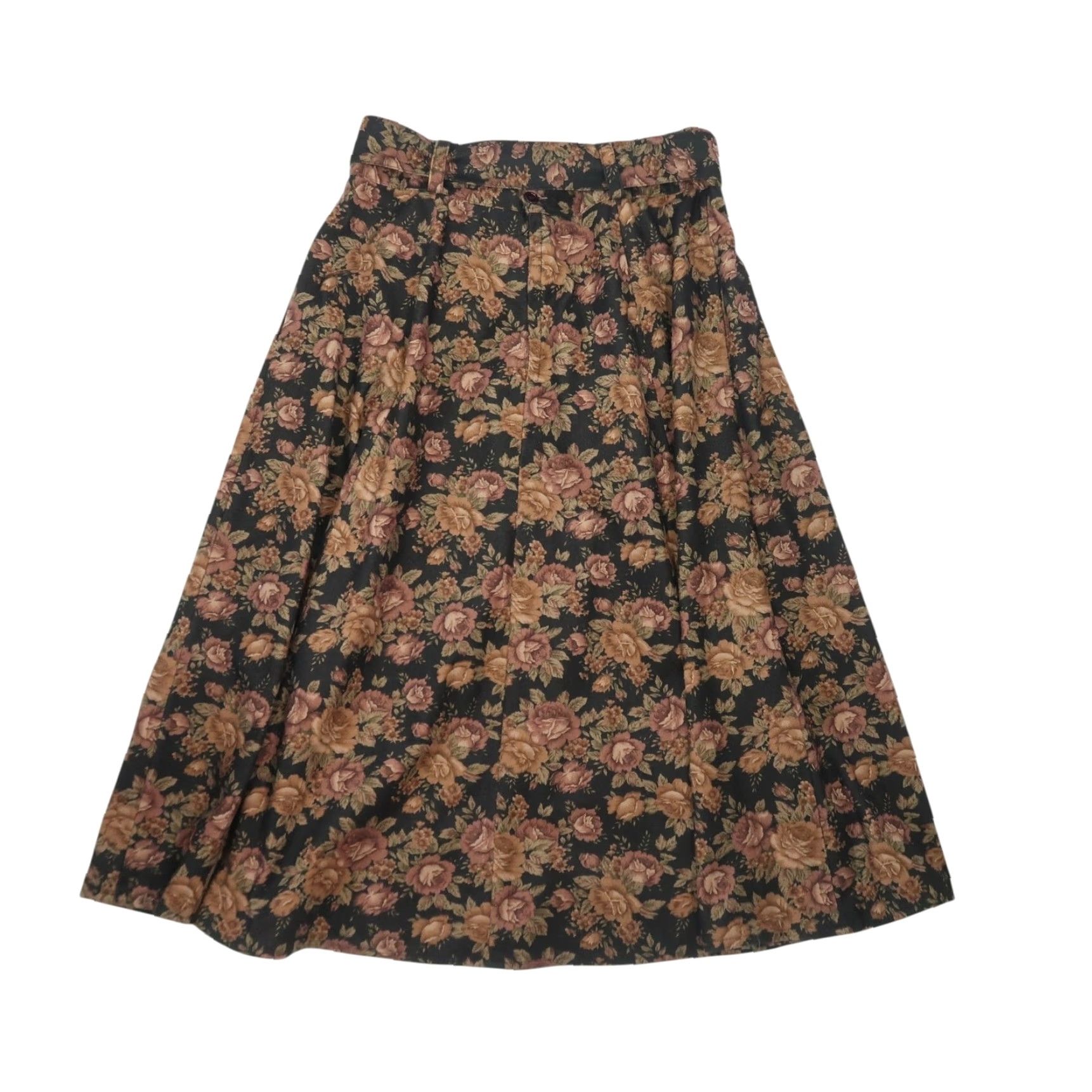 Vintage VINTAGE Tung Yeung Black Brown Floral A-Line Midi Skirt Skirt Women M Floral 80s 90s Fall Spring Winter Womens Size 32" / US 10 / IT 46 - 3 Thumbnail
