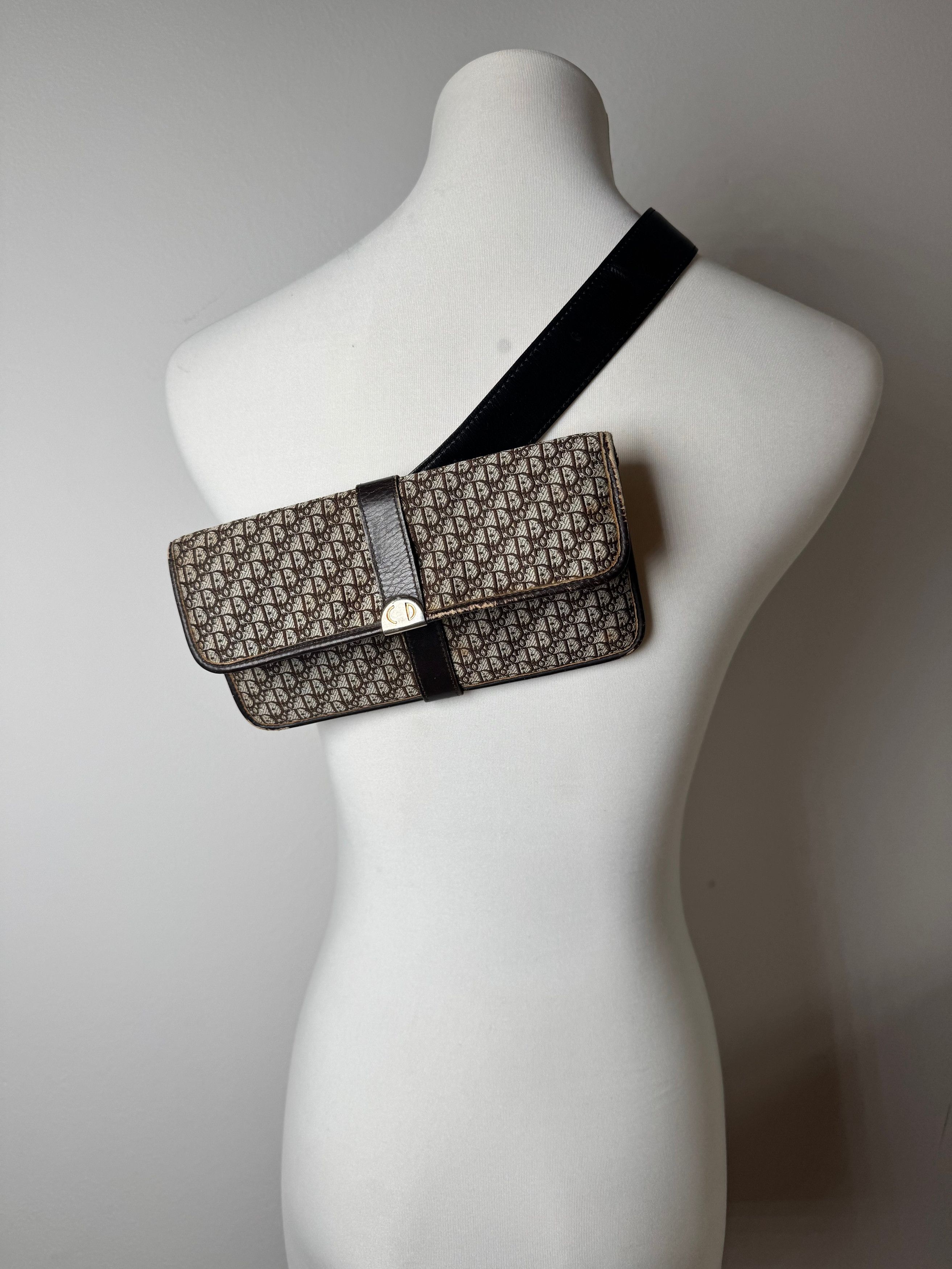 Dior Vintage Oblique Monogram Canvas Leather Belt Bag Grey Brown Size ONE SIZE - 1 Thumbnail