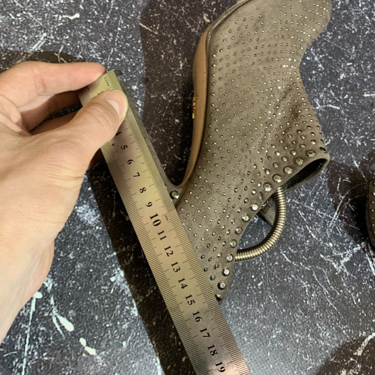 Prada PRADA Taupe Suede Studded Ankle Boots Heels Size 38.5 Size US 8.5 / IT 38.5 - 16 Thumbnail