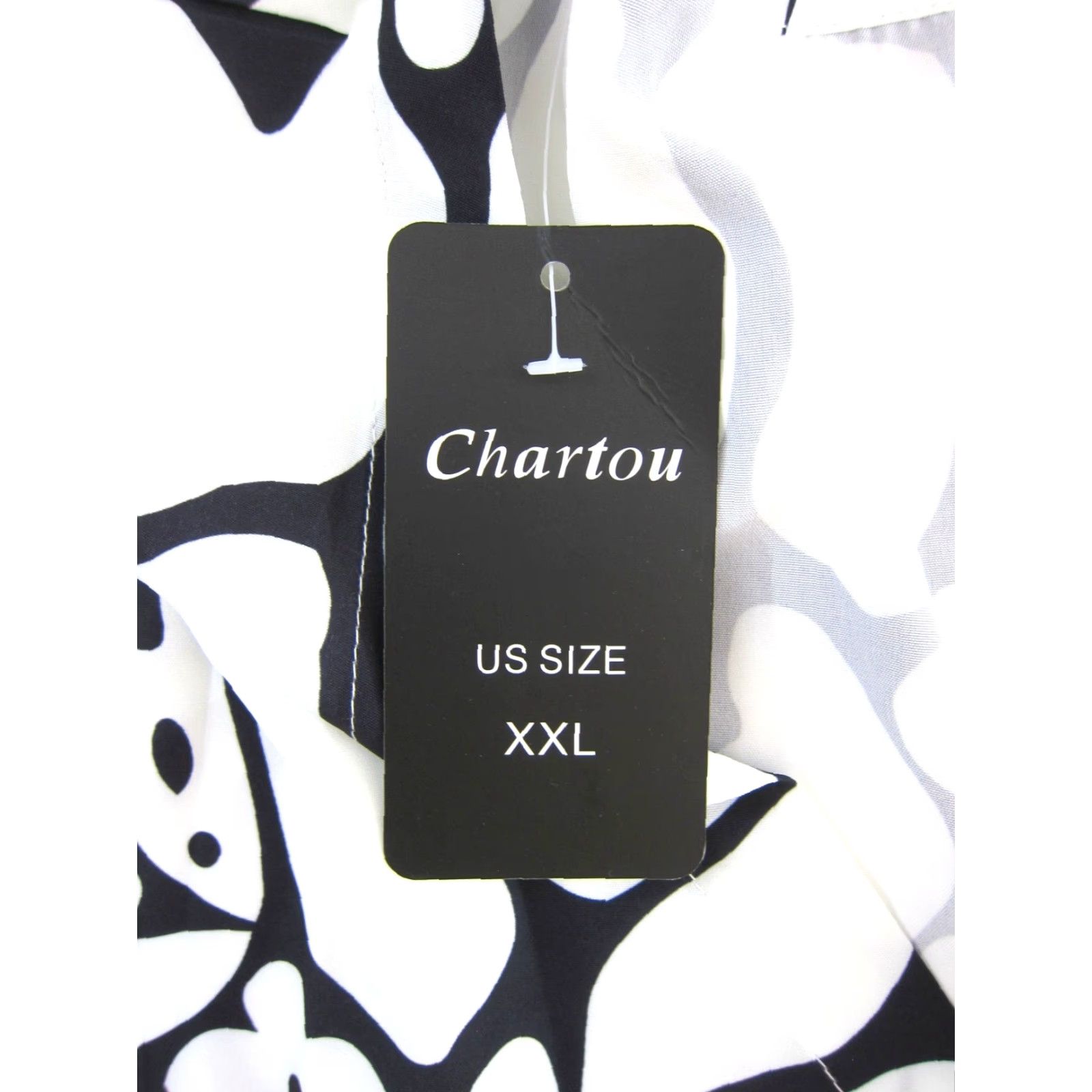 Vintage NWT Chartou Black White Floral V-Neck Short Sleeve Long Maxi Smock Dress XXL Size 40" / US 18 - 3 Thumbnail