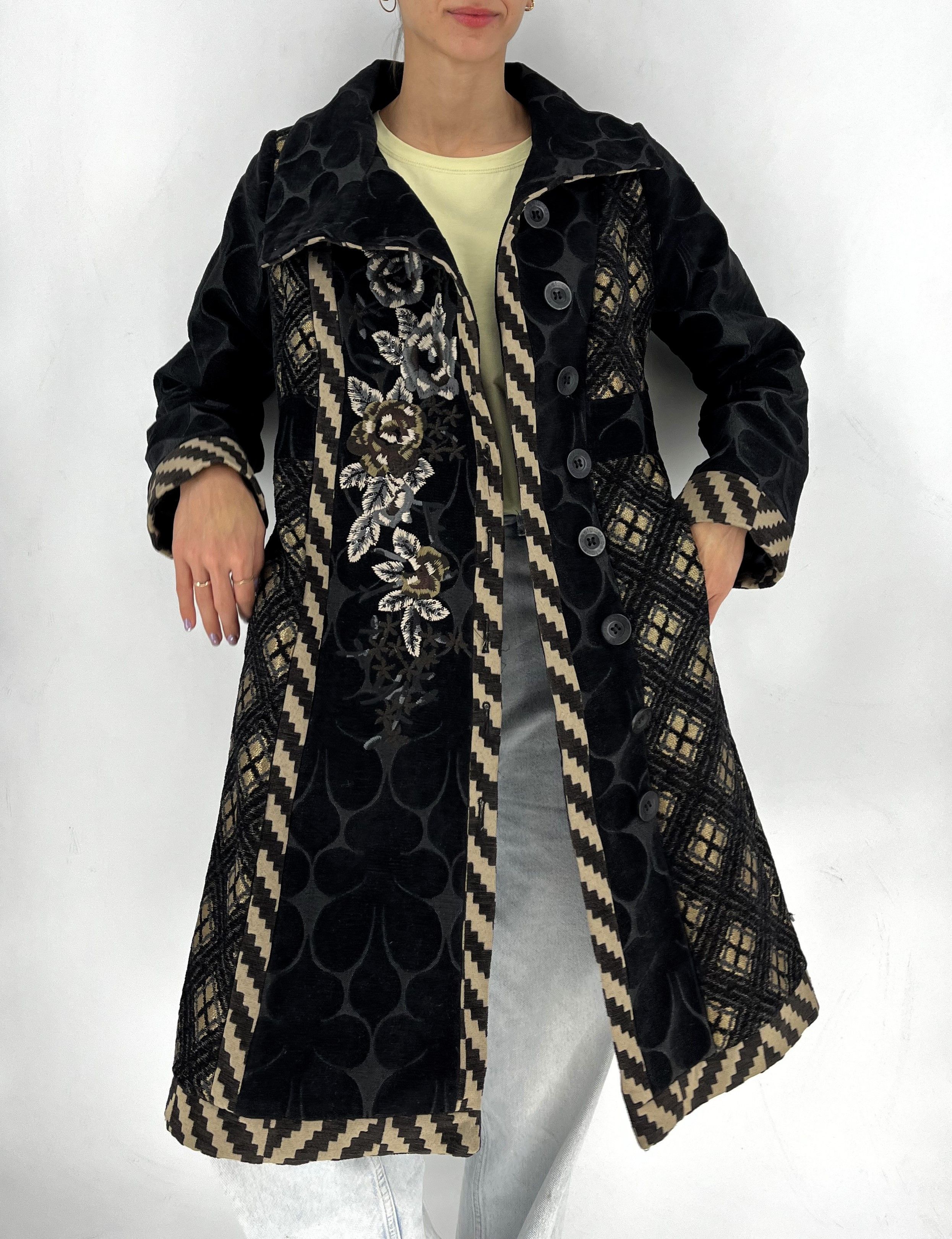 Desigual Desigual Womens Coat EU 44 (M) Black Gold Jacquard Size M / US 6-8 / IT 42-44 - 2 Thumbnail