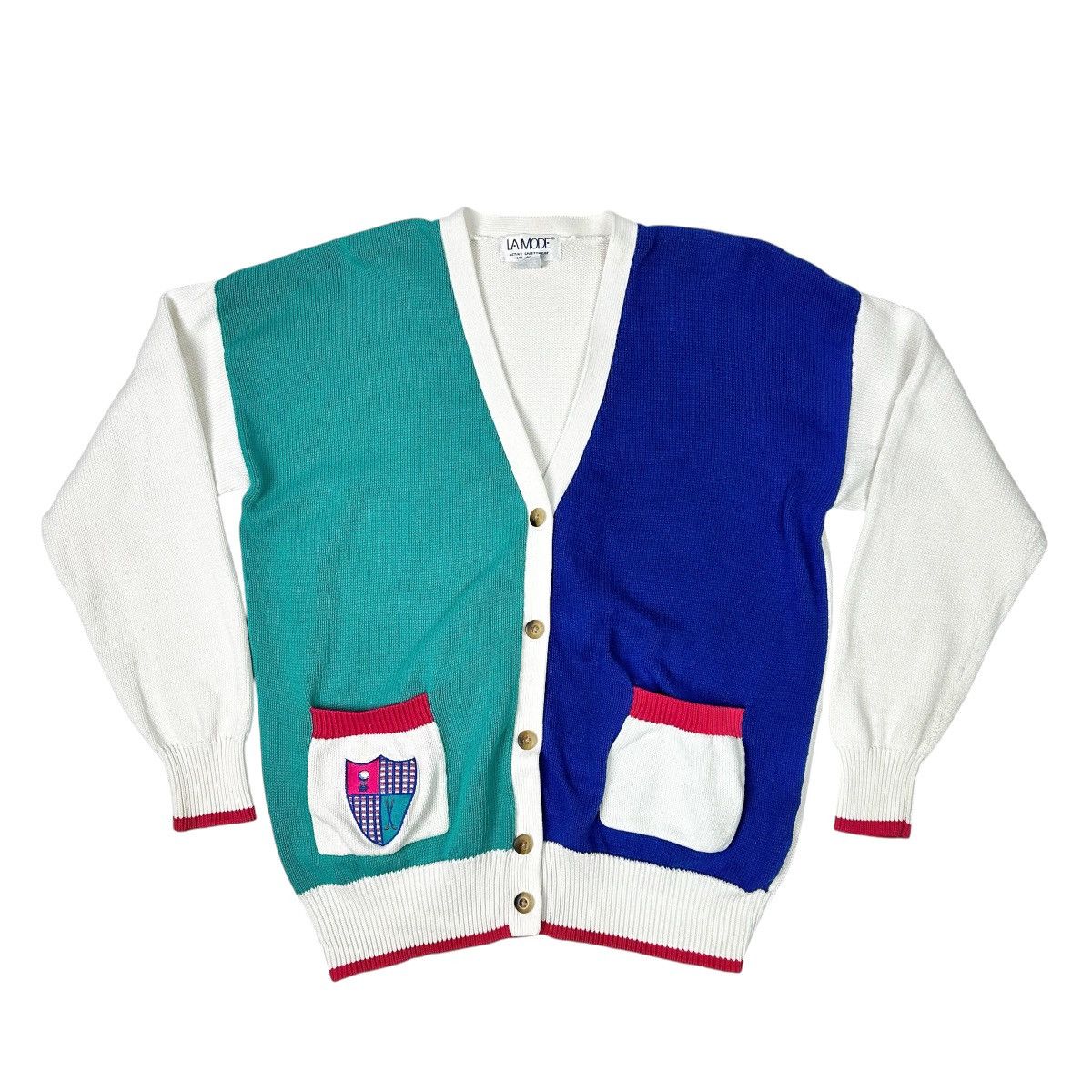 Vintage Vintage La Mode 90s Cardigan Sweater Pink Teal Knit Golf Size M / US 6-8 / IT 42-44 - 1 Thumbnail