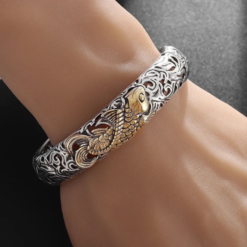 Jewelry × Vintage Koi Fish Carved Pattern Bangle Size ONE SIZE - 1 Thumbnail