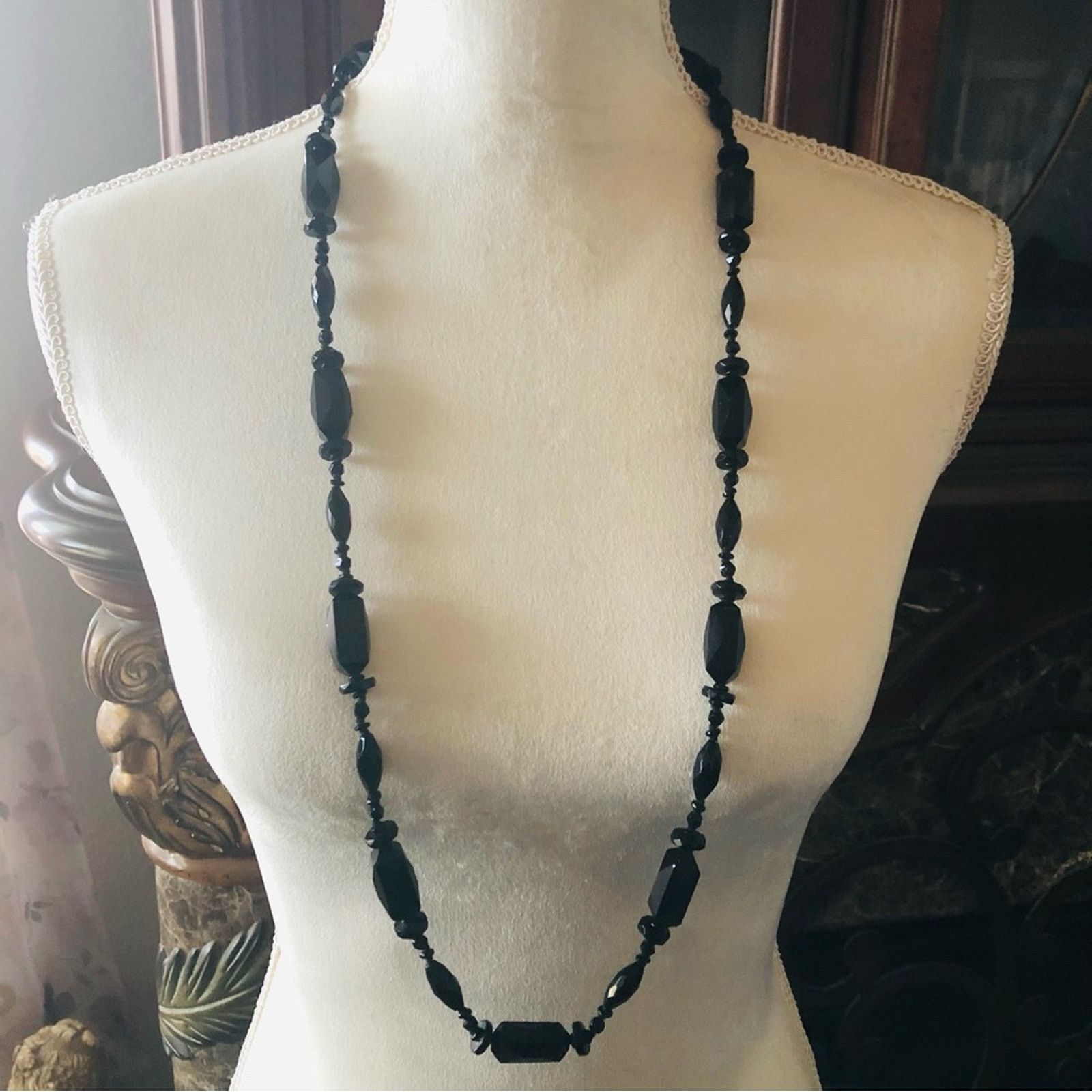 Vintage Vintage 80s faceted black heavy glass stone necklace Size ONE SIZE - 2 Thumbnail